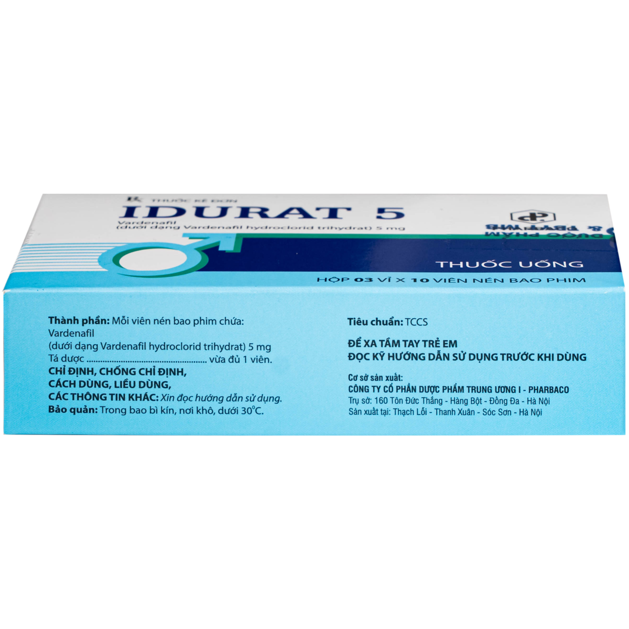 Hình ảnh Thuốc Idurat 5mg Pharbaco điều trị rối loạn cương dương (3 vỉ x 10 viên)