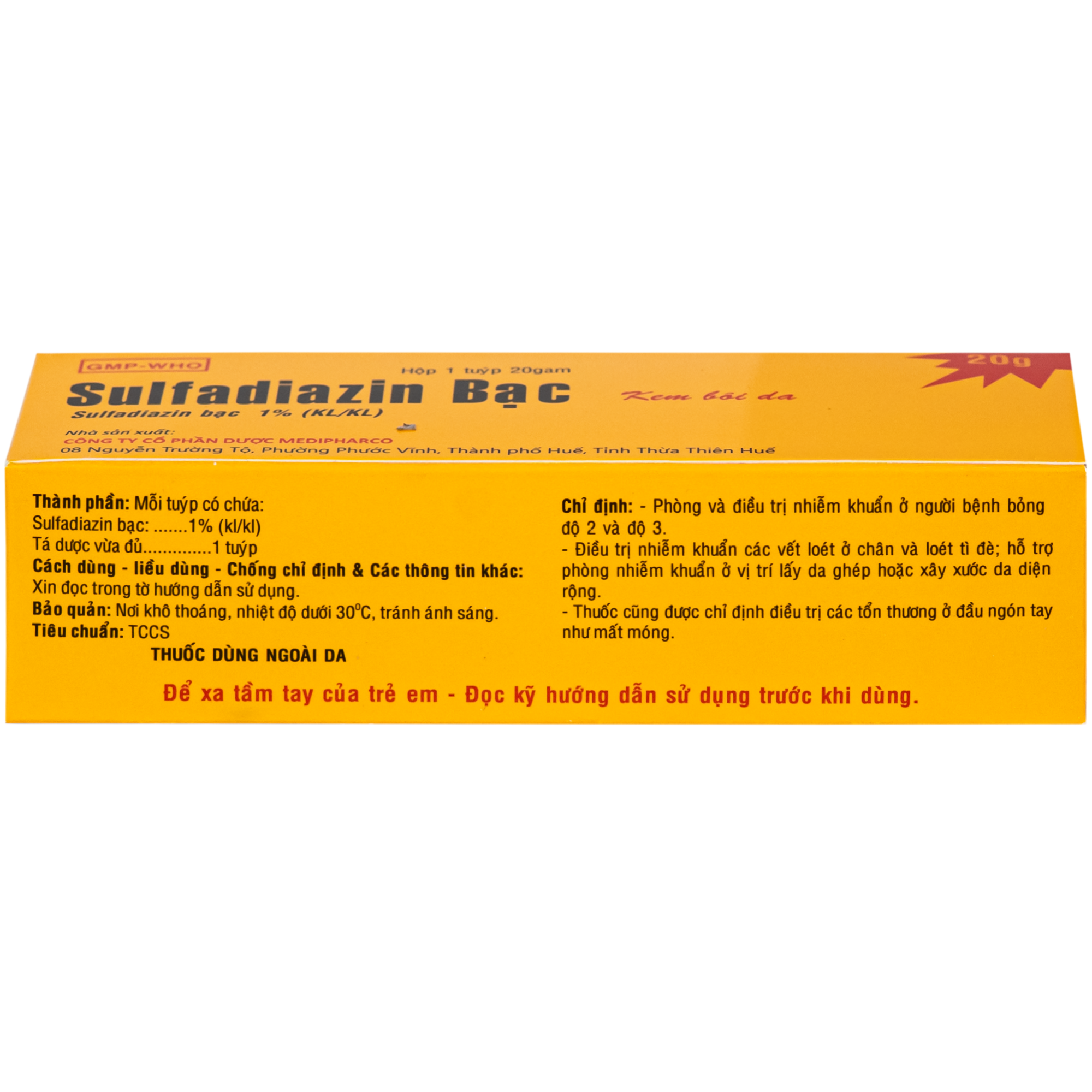 Hình ảnh Thuốc Kem Bôi Da Sulfadiazin Bạc 1% Medipharco phòng ngừa và điều trị nhiễm khuẩn trong phỏng độ hai, độ ba (20g)
