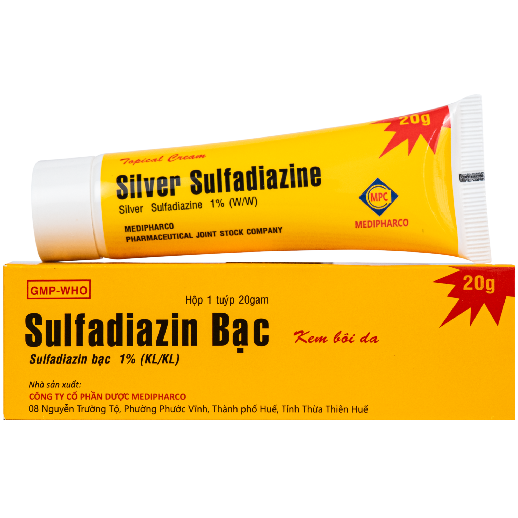 Hình ảnh Thuốc Kem Bôi Da Sulfadiazin Bạc 1% Medipharco phòng ngừa và điều trị nhiễm khuẩn trong phỏng độ hai, độ ba (20g)