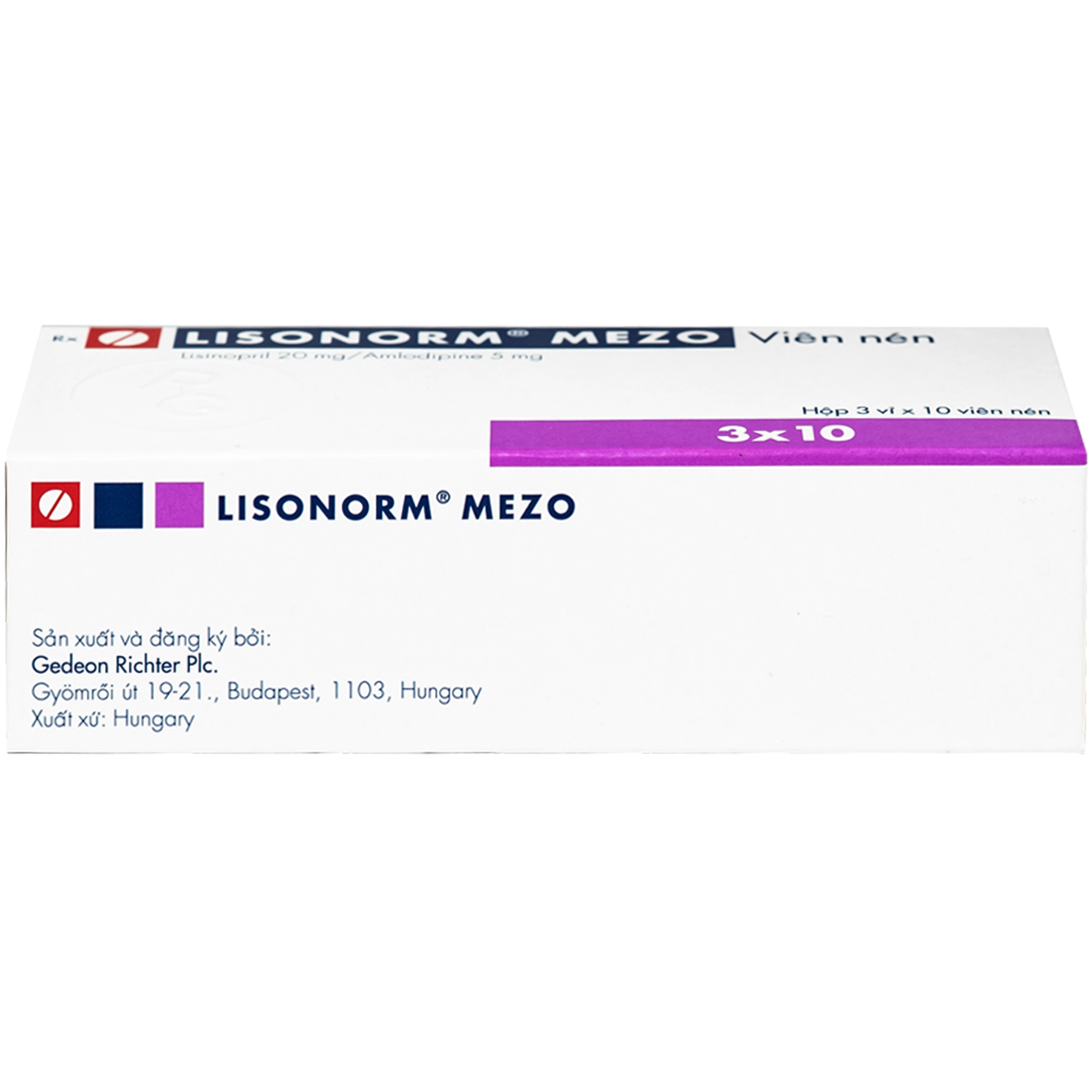 Hình ảnh Thuốc Lisonorm Mezo 20/5mg Gedeon điều trị tăng huyết áp vô căn ở người lớn (3 vỉ x 10 viên)