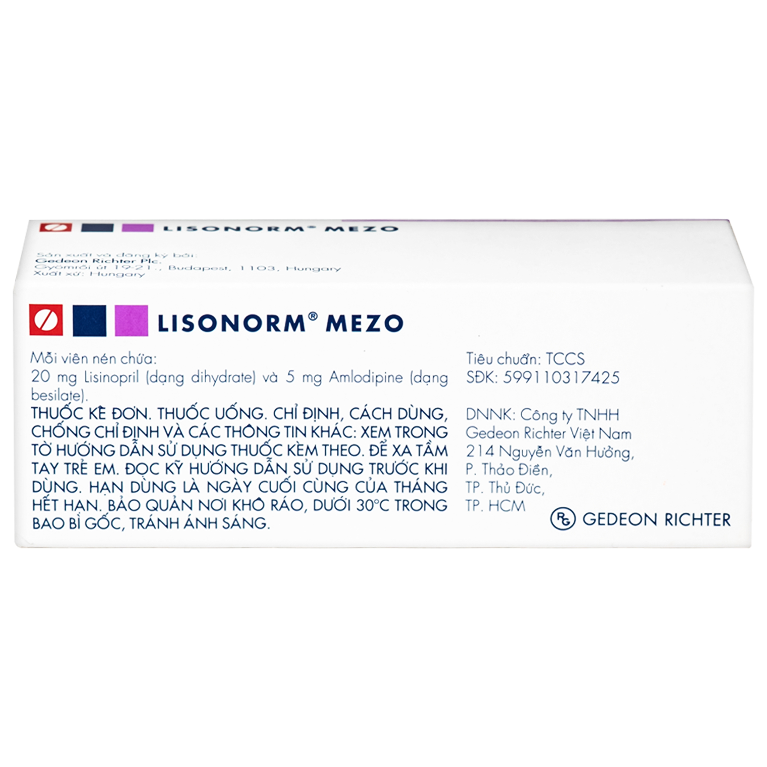 Hình ảnh Thuốc Lisonorm Mezo 20/5mg Gedeon điều trị tăng huyết áp vô căn ở người lớn (3 vỉ x 10 viên)