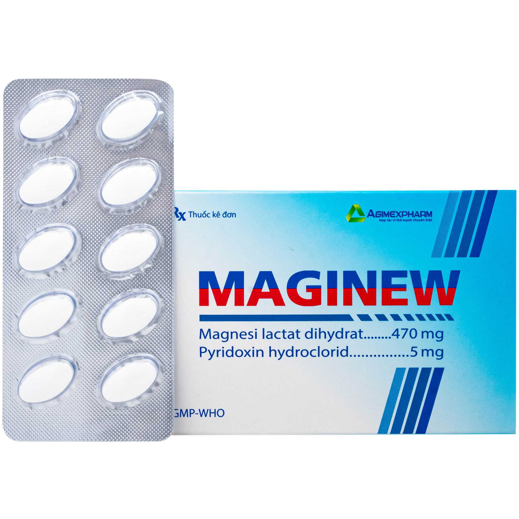 Hình ảnh Thuốc Maginew 470mg/5mg Agimexpharm giảm các triệu chứng thiếu hụt magnesi, nôn mửa, khó chịu (10 vỉ x 10 viên)