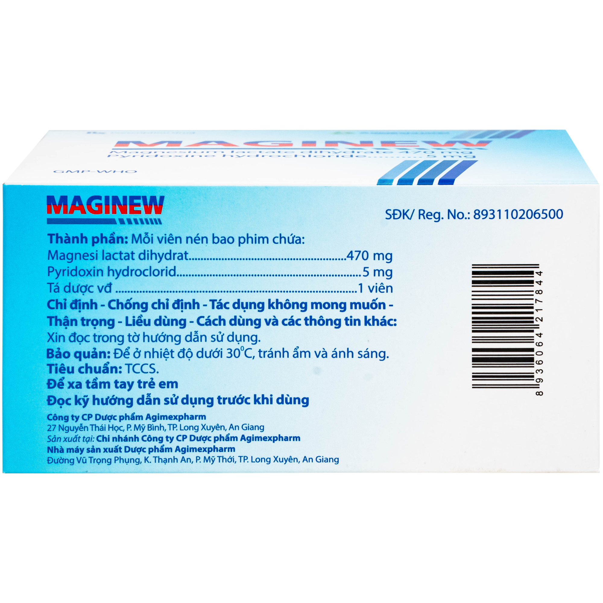 Hình ảnh Thuốc Maginew 470mg/5mg Agimexpharm giảm các triệu chứng thiếu hụt magnesi, nôn mửa, khó chịu (10 vỉ x 10 viên)