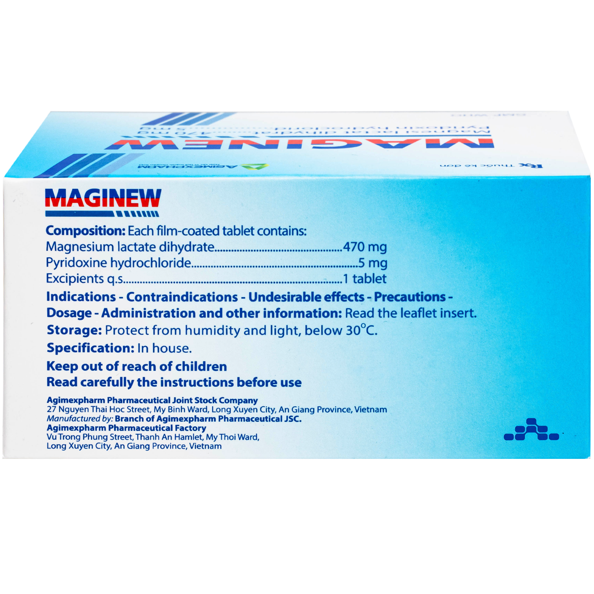 Hình ảnh Thuốc Maginew 470mg/5mg Agimexpharm giảm các triệu chứng thiếu hụt magnesi, nôn mửa, khó chịu (10 vỉ x 10 viên)