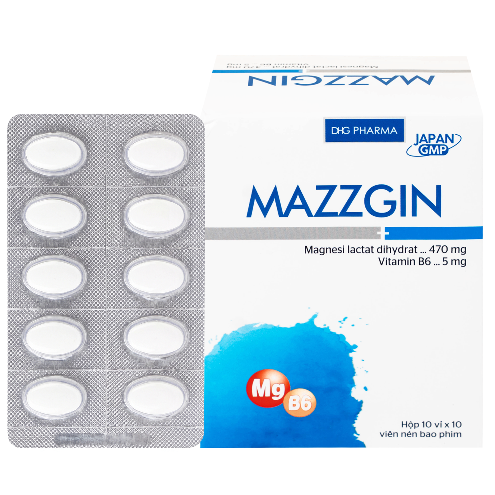 Hình ảnh Thuốc Mazzgin DHG Pharma điều trị các trường hợp thiếu magnesi riêng biệt hay kết hợp (10 vỉ x 10 viên)