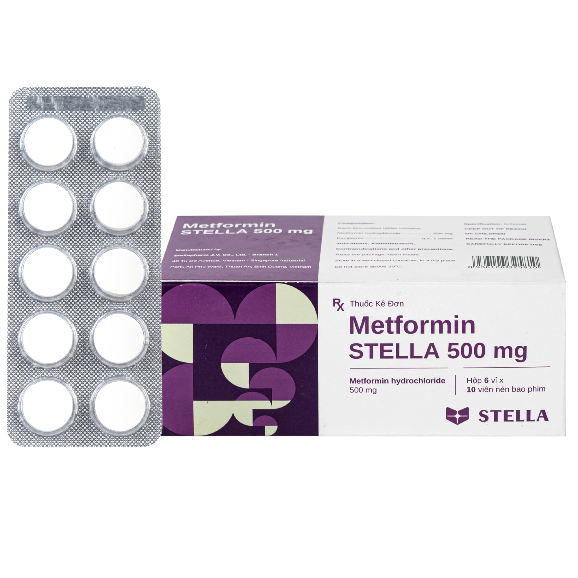 Hình ảnh Thuốc Metformin 500MG Stella điều trị tiểu đường típ 2 (6 vỉ x 10 viên)
