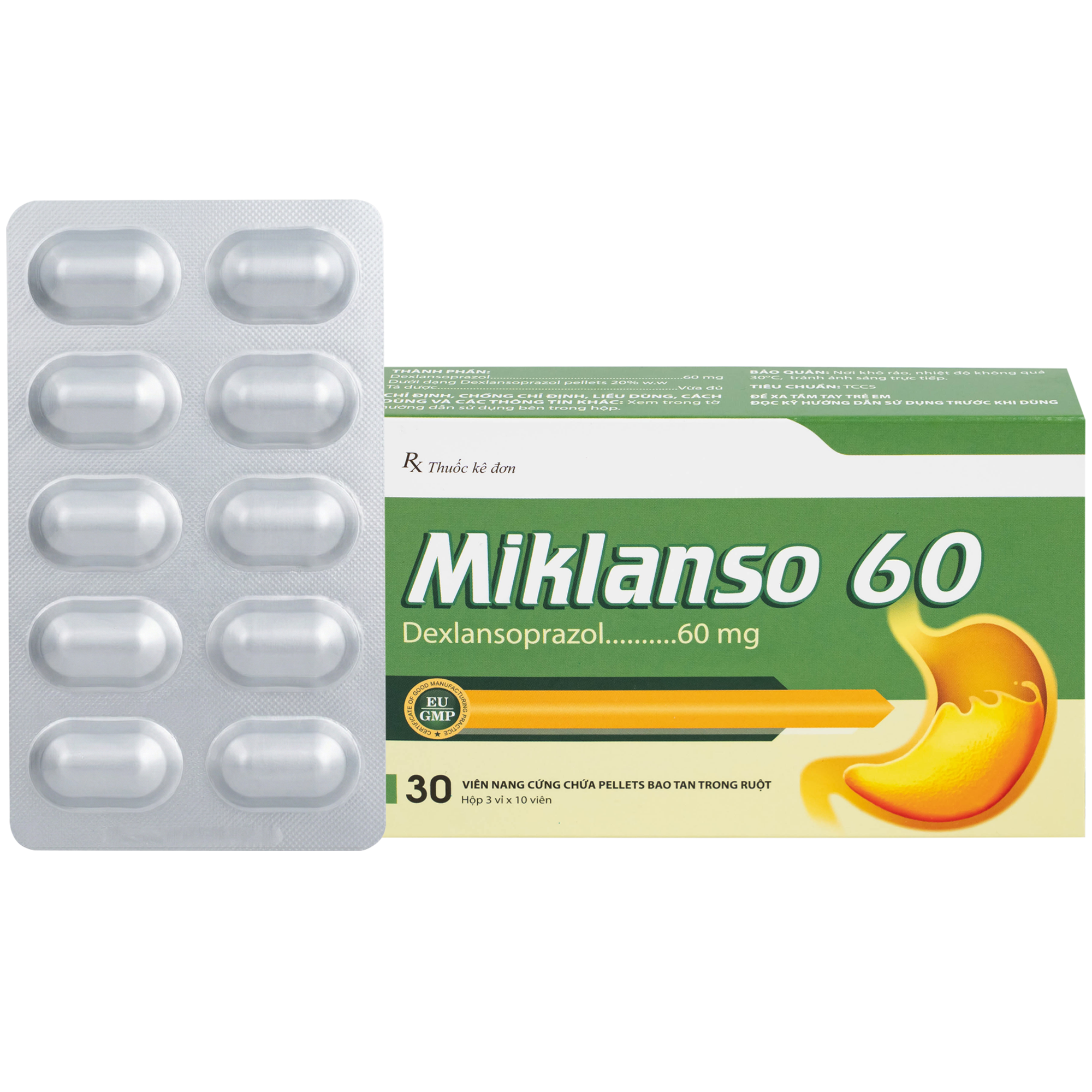 Hình ảnh Thuốc Miklanso 60mg Hdpharma điều trị viêm thực quản có trợt loét (3 vỉ x 10 viên)