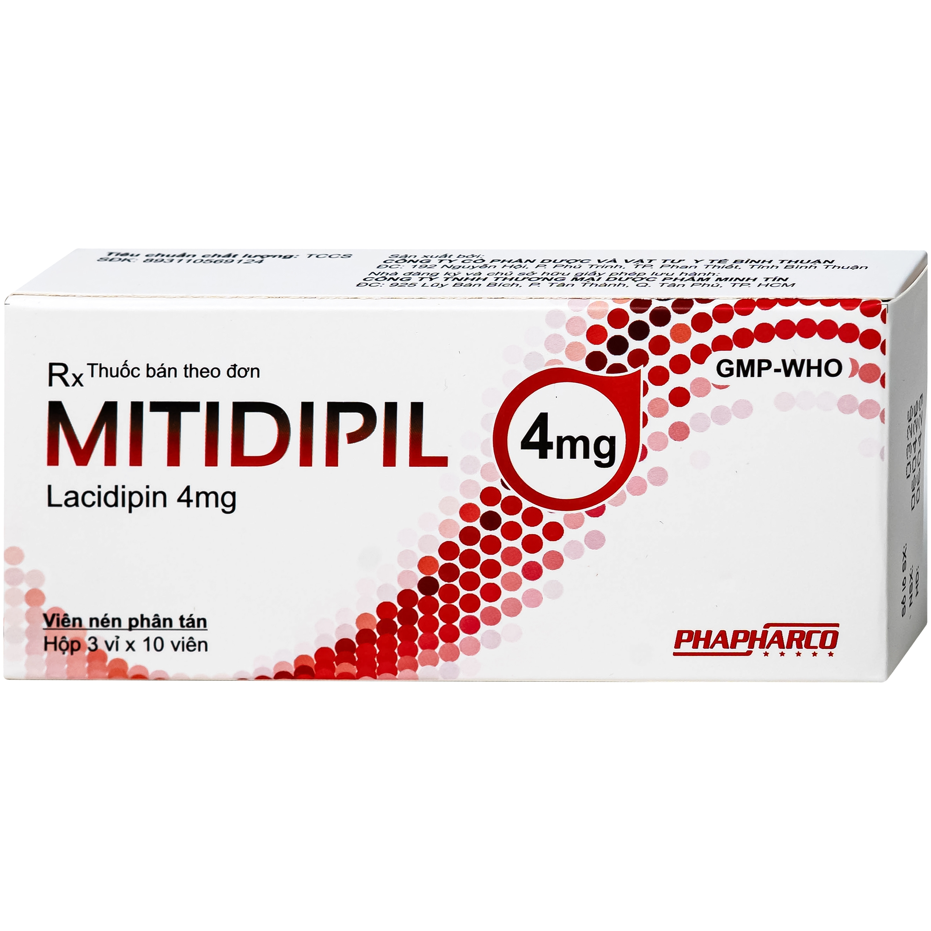 Hình ảnh Thuốc Mitidipil 4mg Pharphaco điều trị tăng huyết áp (3 vỉ x 10 viên)