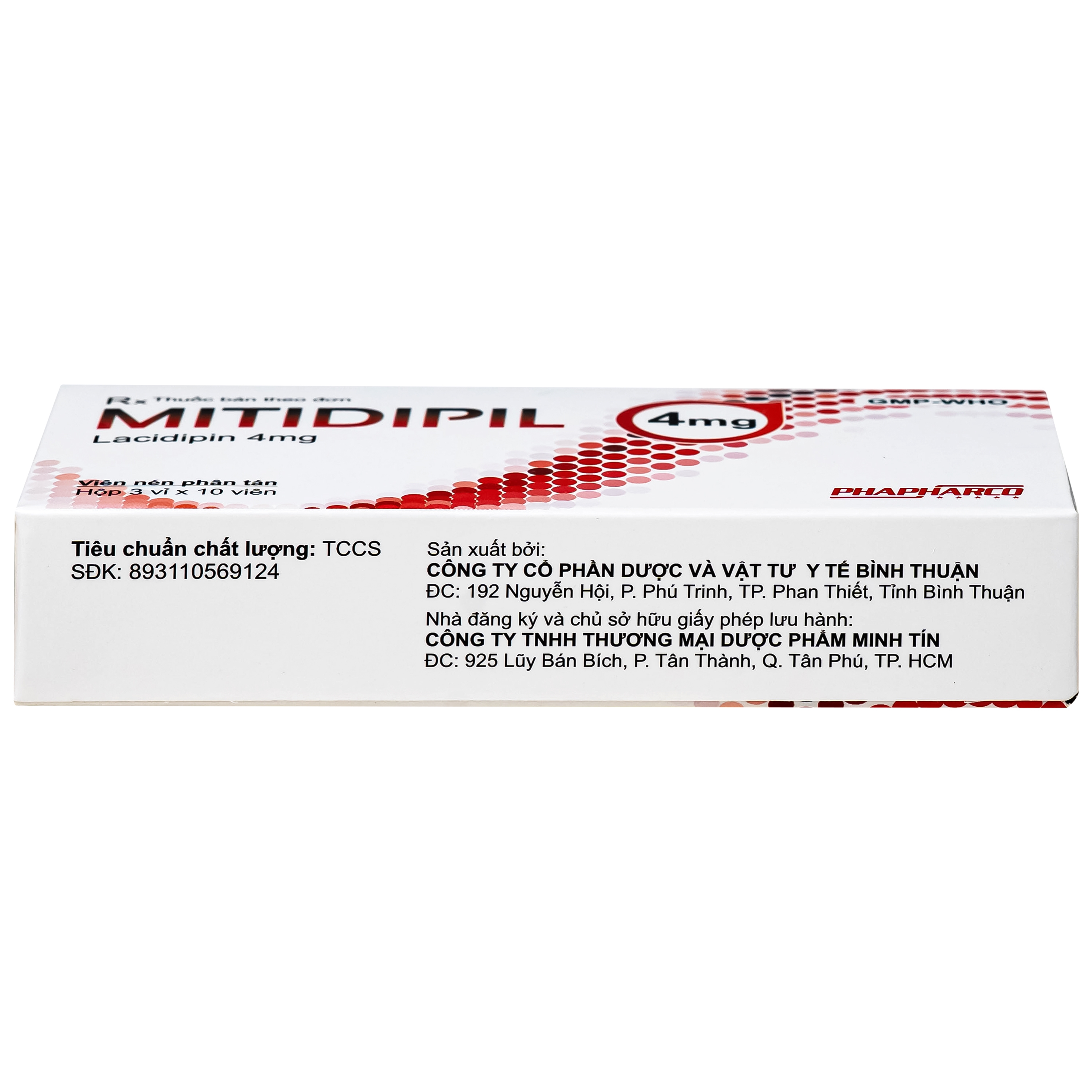 Hình ảnh Thuốc Mitidipil 4mg Pharphaco điều trị tăng huyết áp (3 vỉ x 10 viên)