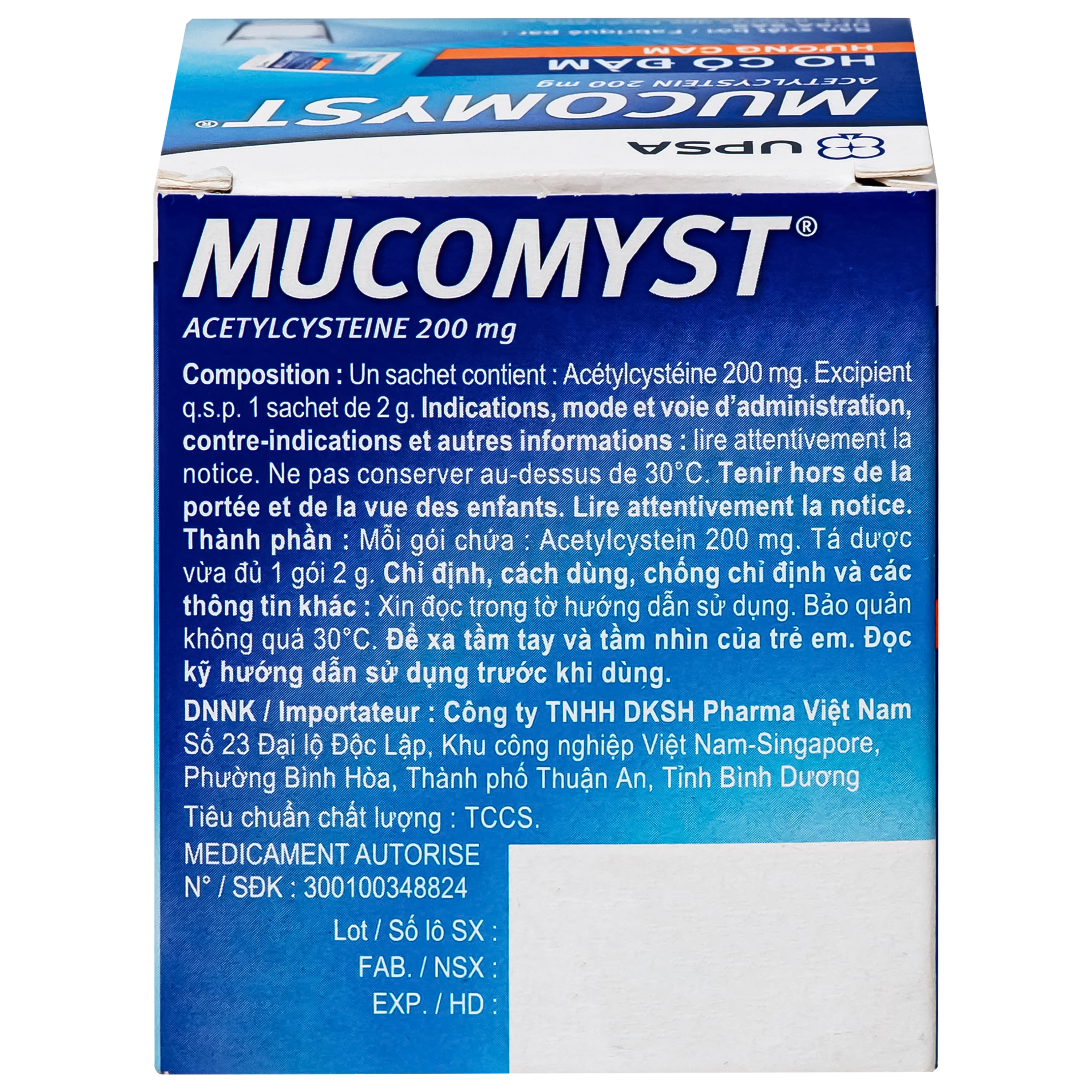 Hình ảnh Thuốc Mucomyst 200mg UPSA điều trị ho có đờm, giúp long đờm và tiêu nhầy (18 gói)