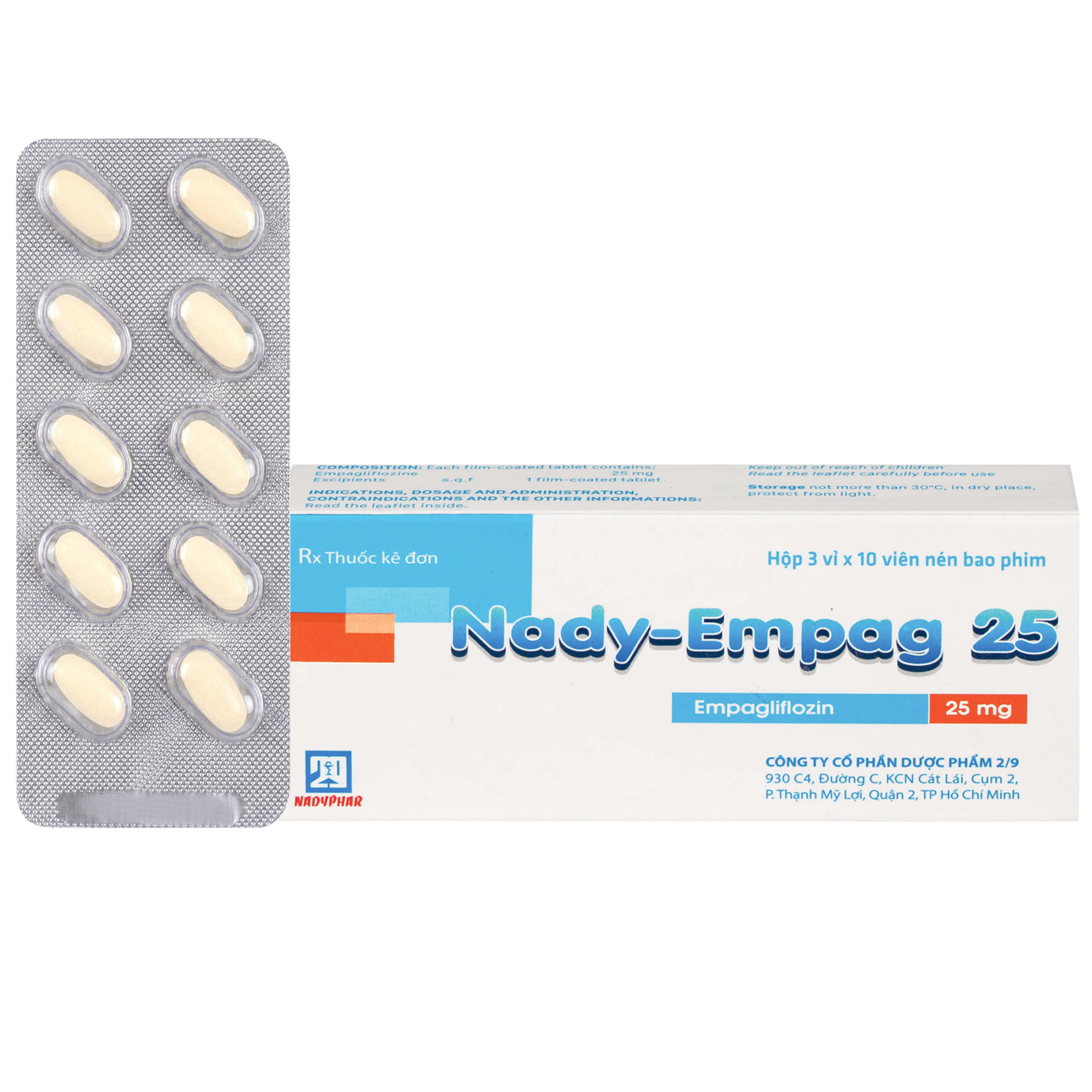 Hình ảnh Thuốc Nady-Empag 25mg Nadyphar điều trị cho người lớn bị đái tháo đường type 2 (3 vỉ x 10 viên)