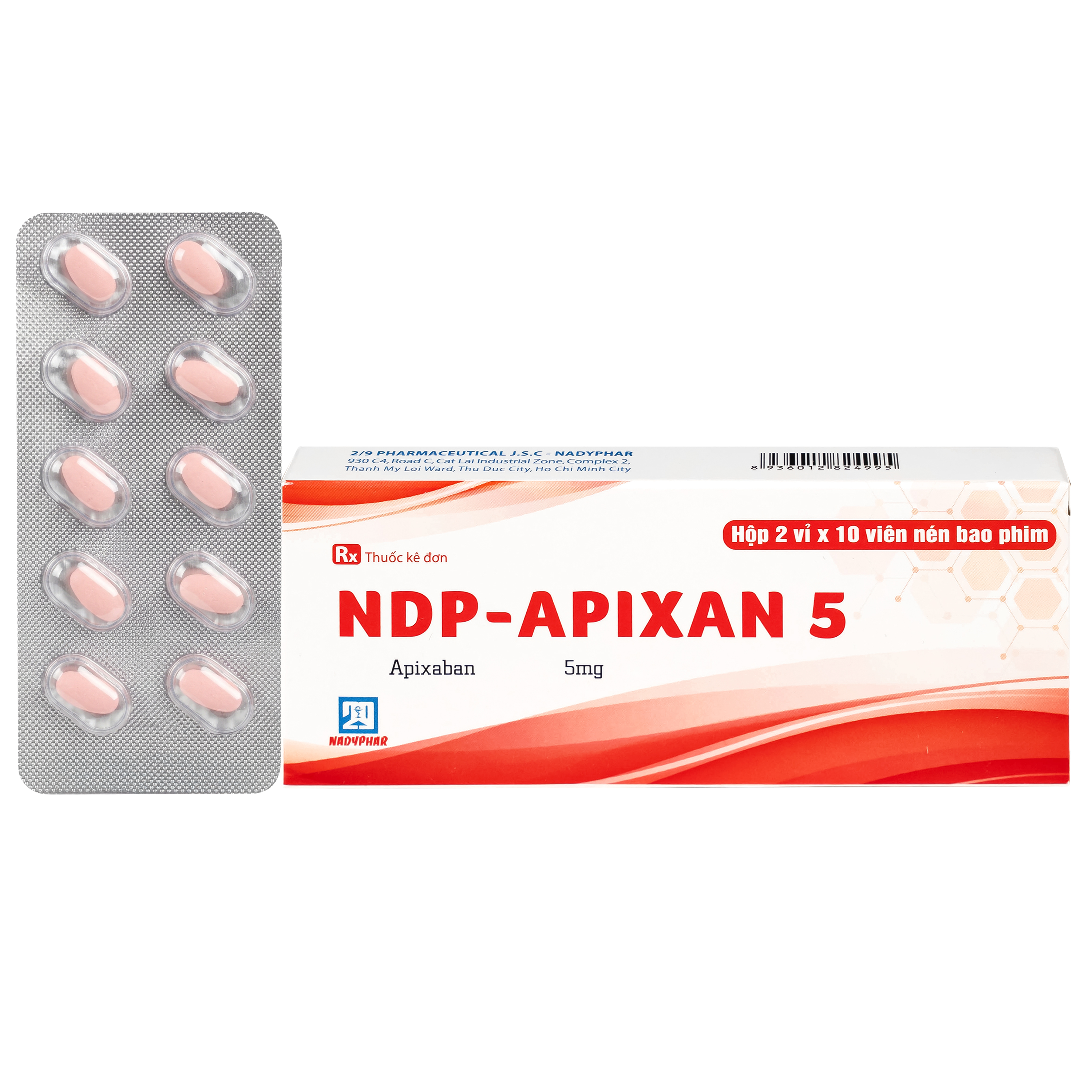 Hình ảnh Thuốc NDP-Apixan 5mg Nadyphar hỗ trợ phòng ngừa đột quỵ, tăng huyết áp (2 vỉ x 10 viên)