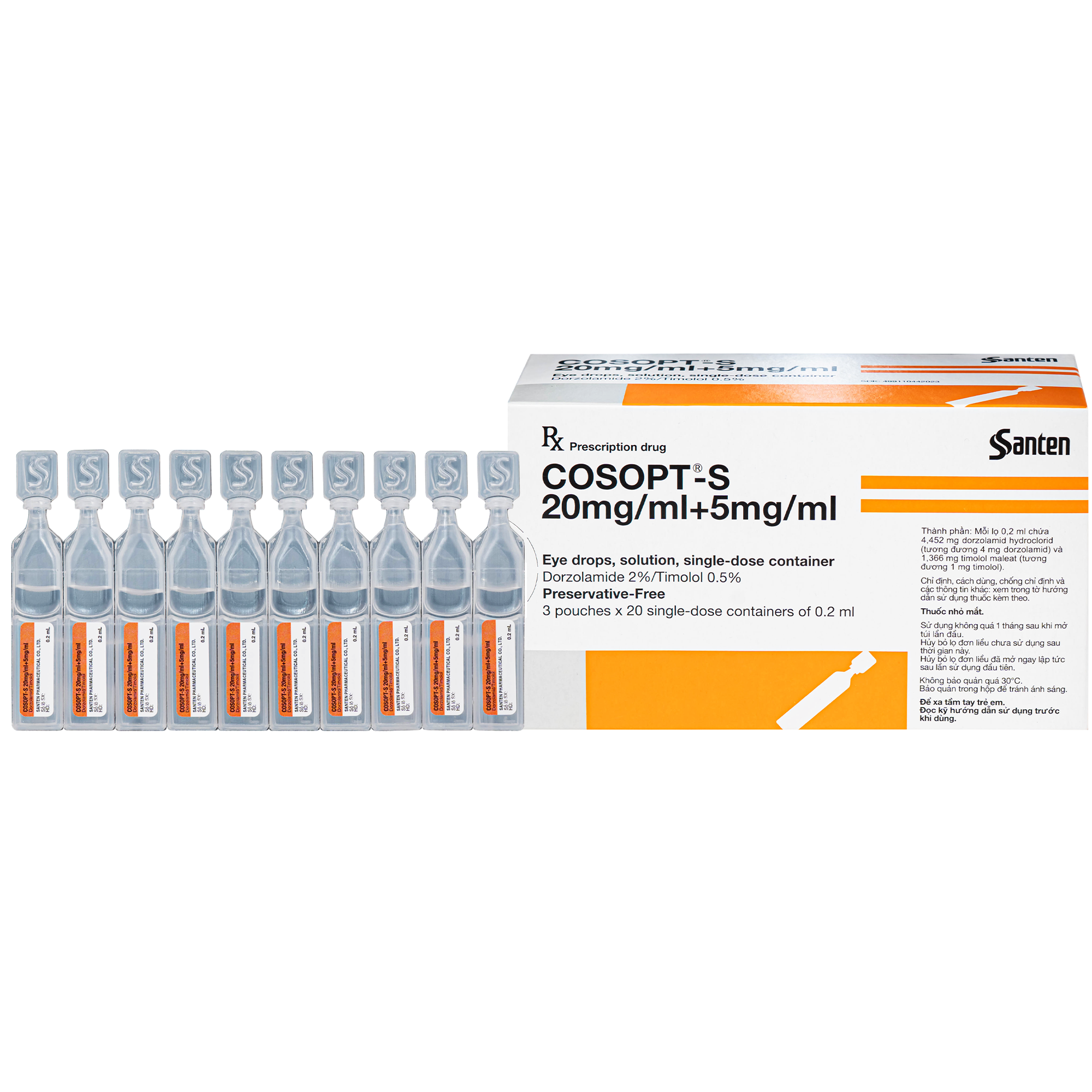 Hình ảnh Thuốc nhỏ mắt Cosopt-S Santen điều trị tăng nhãn áp và Glaucom (3 vỉ x 20 ống x 0.2ml)