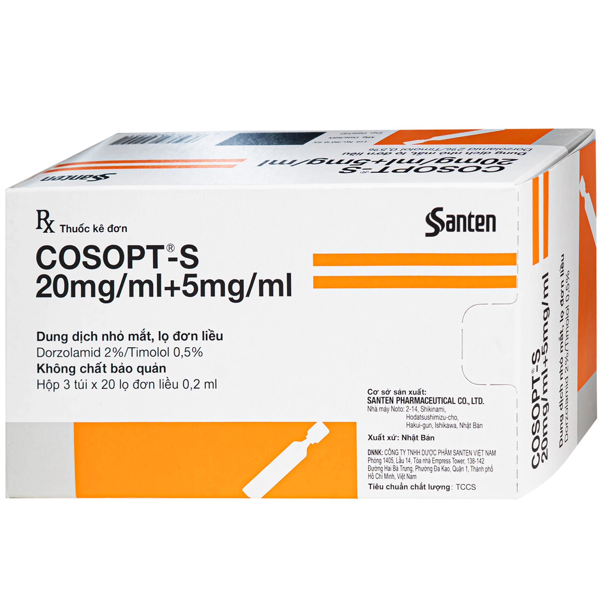 Hình ảnh Thuốc nhỏ mắt Cosopt-S Santen điều trị tăng nhãn áp và Glaucom (3 vỉ x 20 ống x 0.2ml)