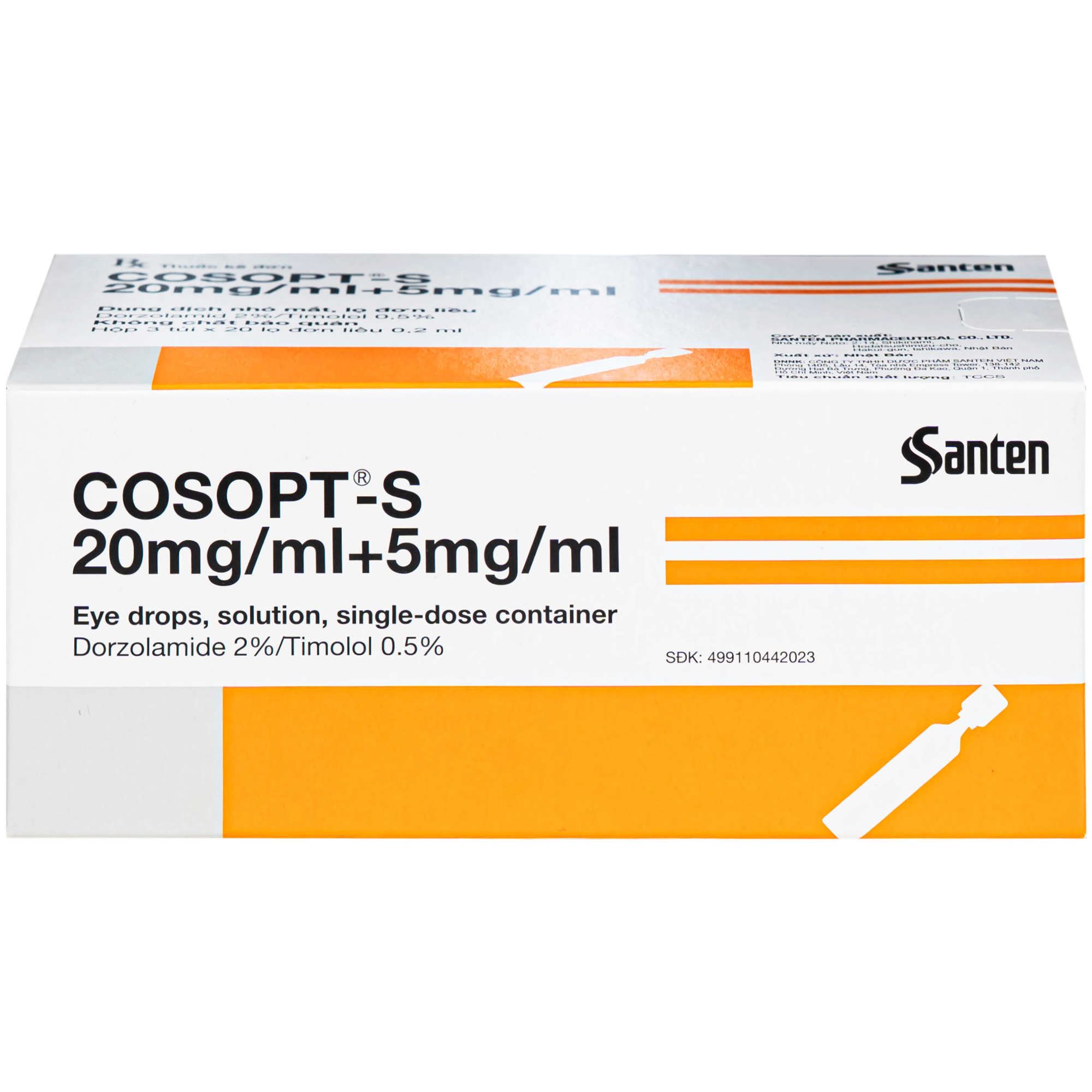 Hình ảnh Thuốc nhỏ mắt Cosopt-S Santen điều trị tăng nhãn áp và Glaucom (3 vỉ x 20 ống x 0.2ml)