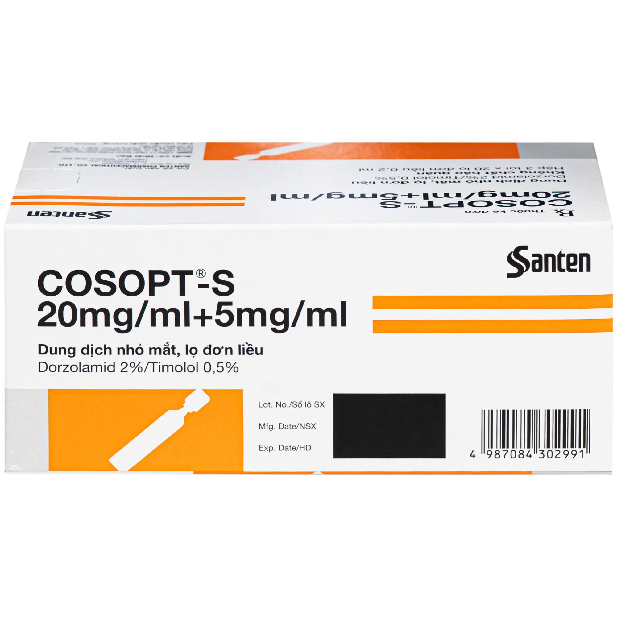 Hình ảnh Thuốc nhỏ mắt Cosopt-S Santen điều trị tăng nhãn áp và Glaucom (3 vỉ x 20 ống x 0.2ml)