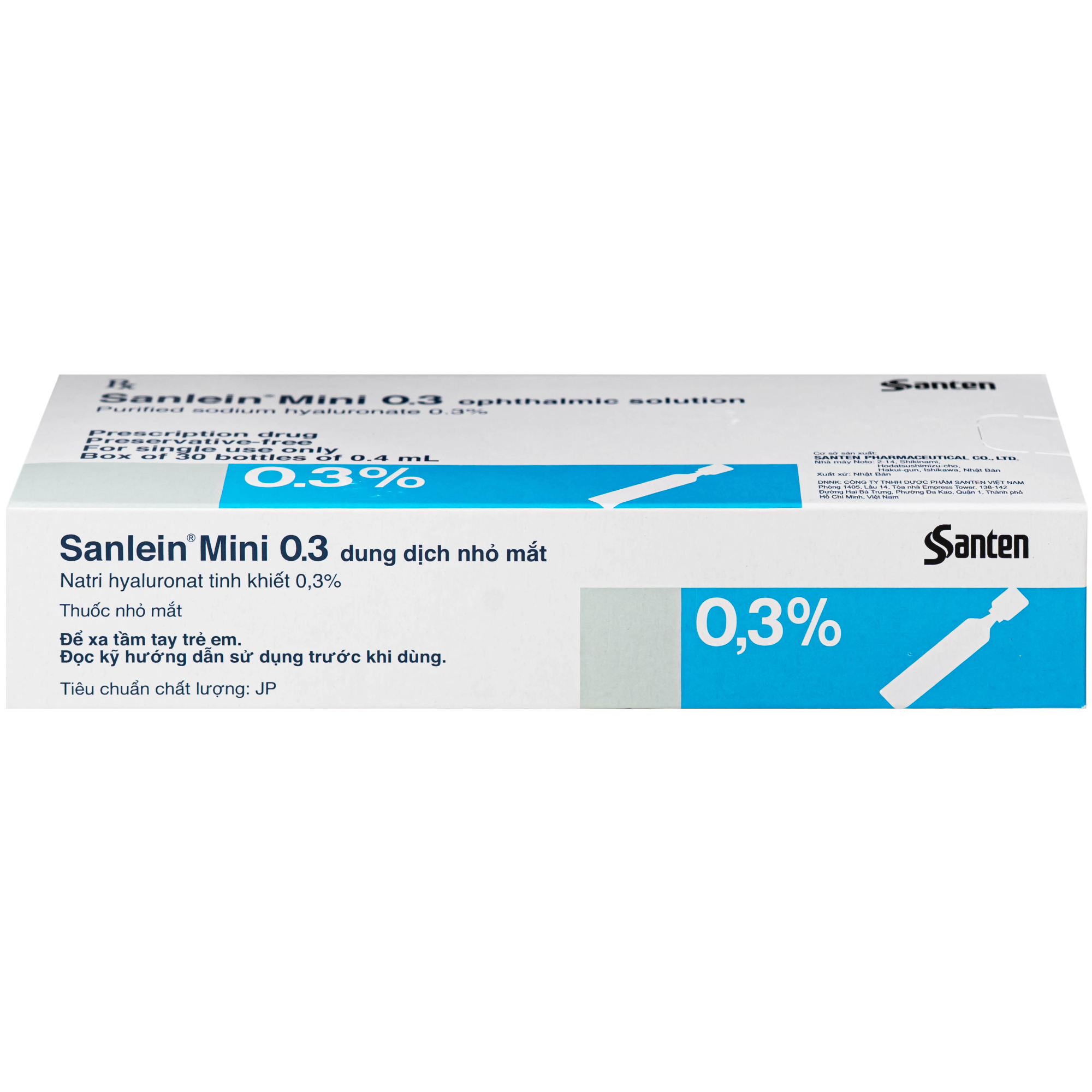 Hình ảnh Thuốc nhỏ mắt Sanlein Mini 0.3% Santen điều trị khô mắt và tổn thương giác mạc (3 vỉ x 10 lọ x 0.4ml)