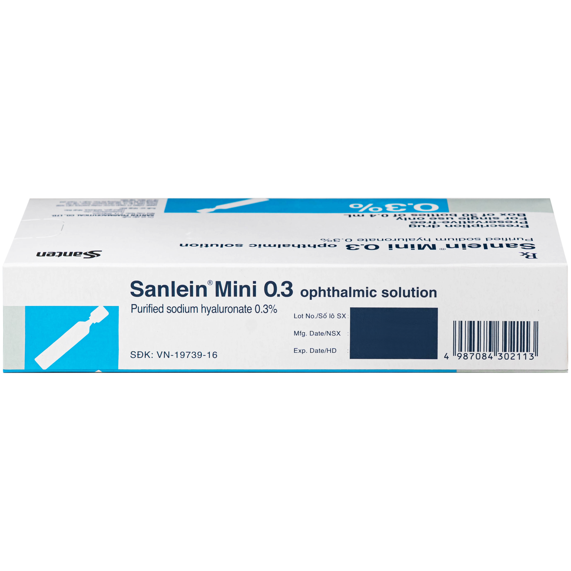 Hình ảnh Thuốc nhỏ mắt Sanlein Mini 0.3% Santen điều trị khô mắt và tổn thương giác mạc (3 vỉ x 10 lọ x 0.4ml)
