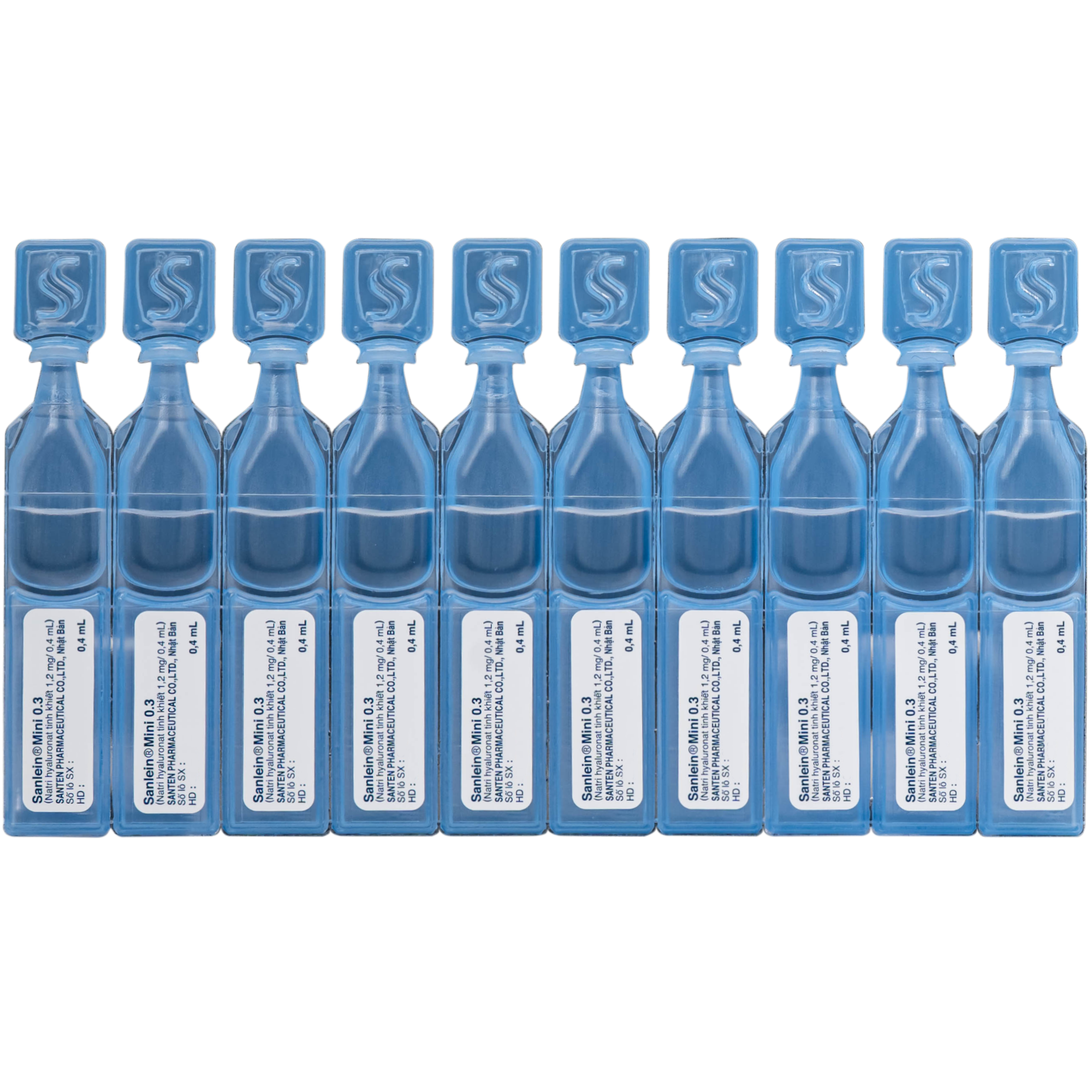Hình ảnh Thuốc nhỏ mắt Sanlein Mini 0.3% Santen điều trị khô mắt và tổn thương giác mạc (3 vỉ x 10 lọ x 0.4ml)