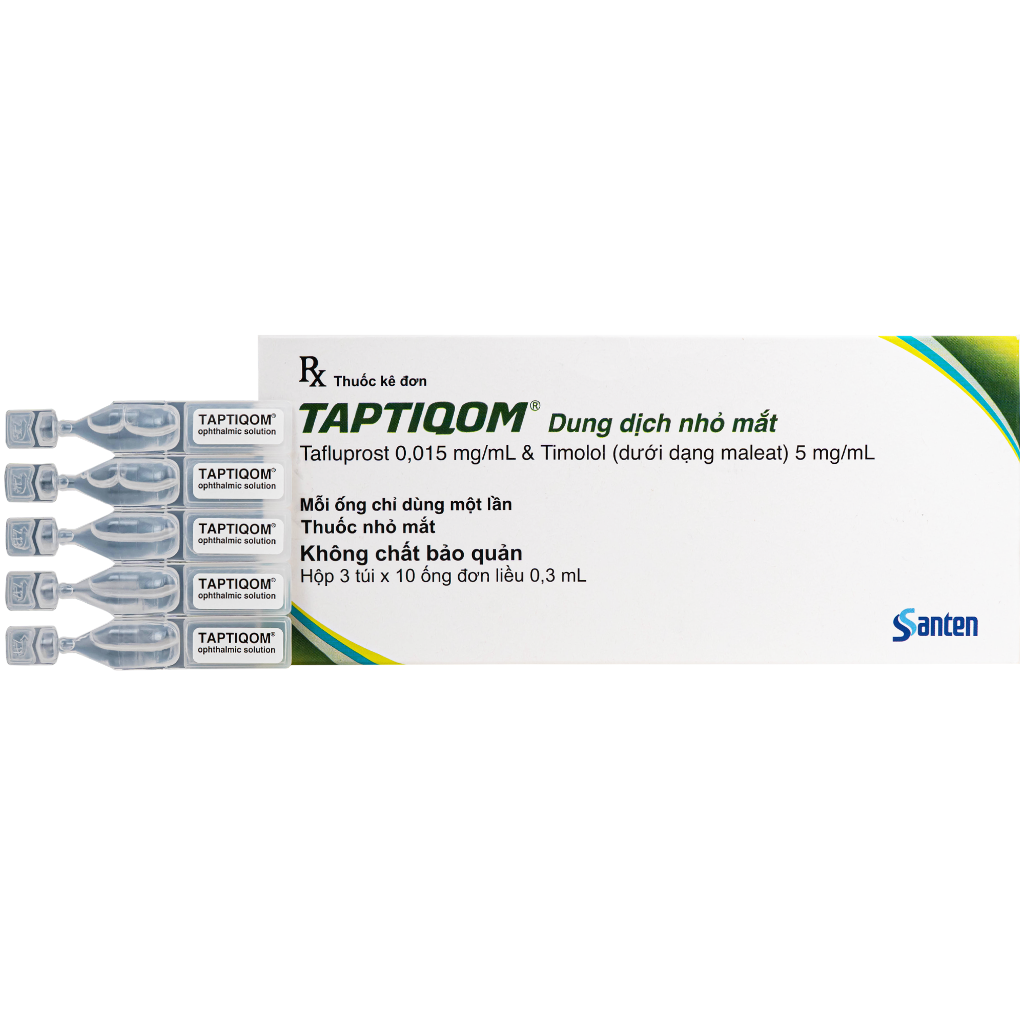 Hình ảnh Thuốc nhỏ mắt Taptiqom Santen điều trị tăng nhãn áp và Glaucom (3 vỉ x 10 ống x 0.3ml)