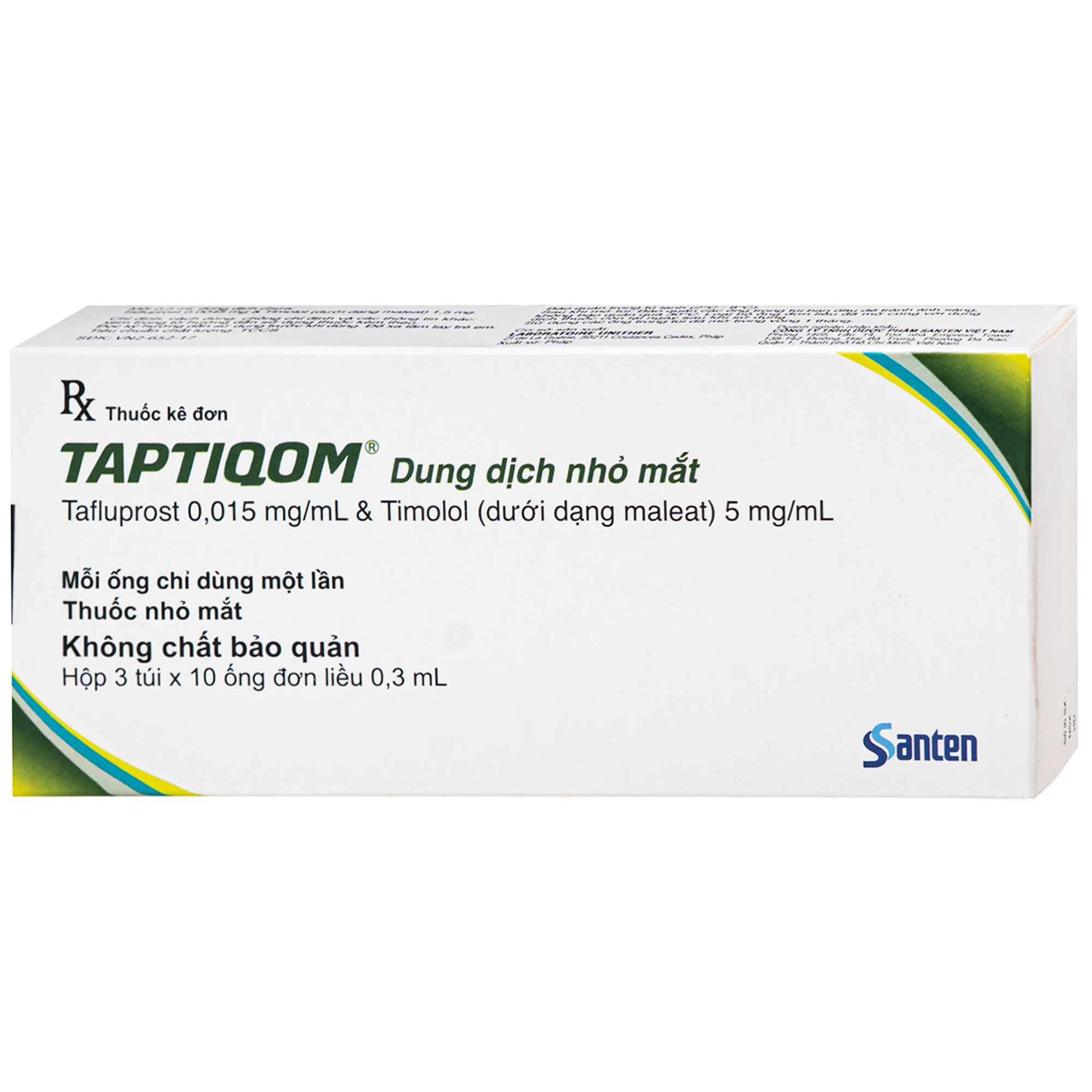 Hình ảnh Thuốc nhỏ mắt Taptiqom Santen điều trị tăng nhãn áp và Glaucom (3 vỉ x 10 ống x 0.3ml)