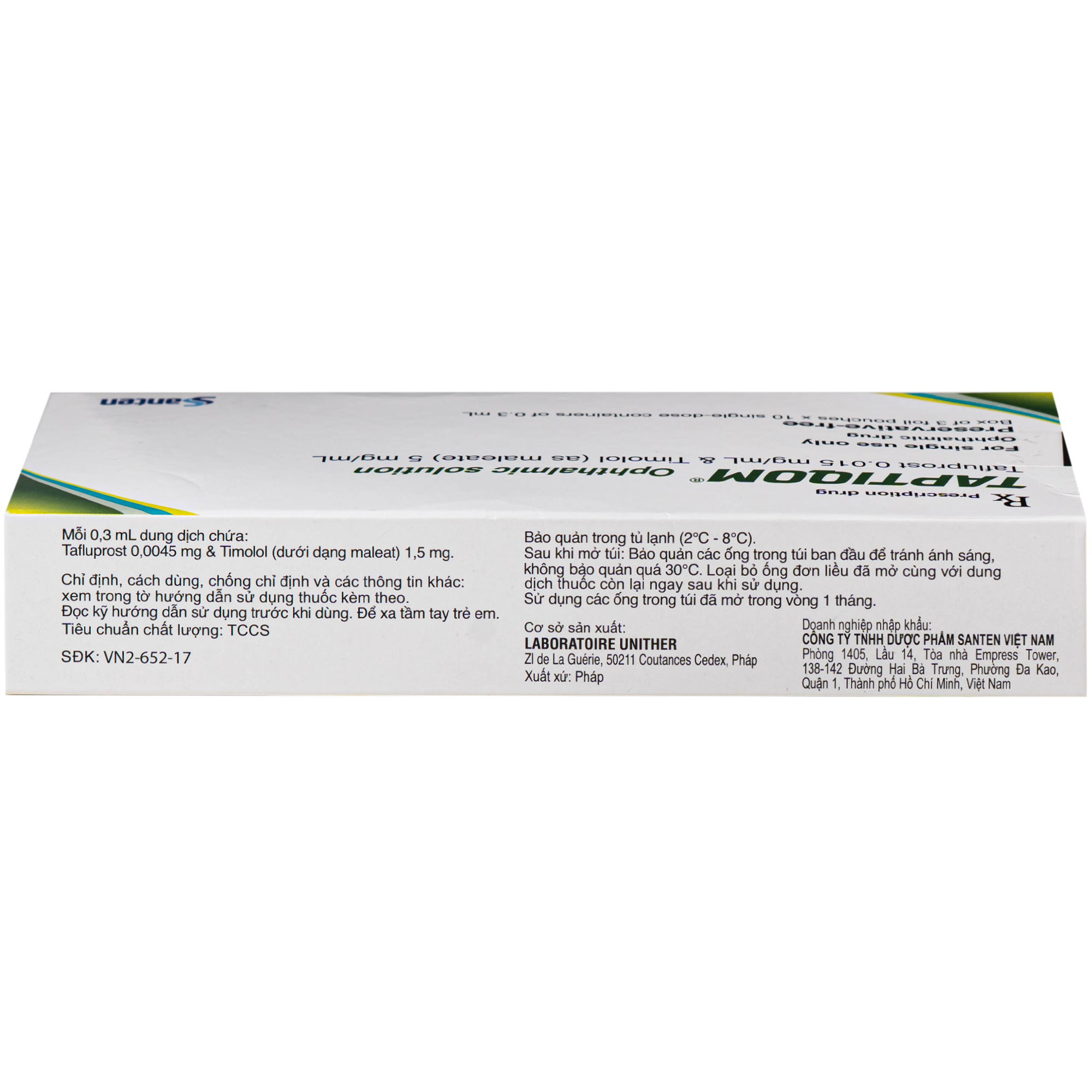 Hình ảnh Thuốc nhỏ mắt Taptiqom Santen điều trị tăng nhãn áp và Glaucom (3 vỉ x 10 ống x 0.3ml)