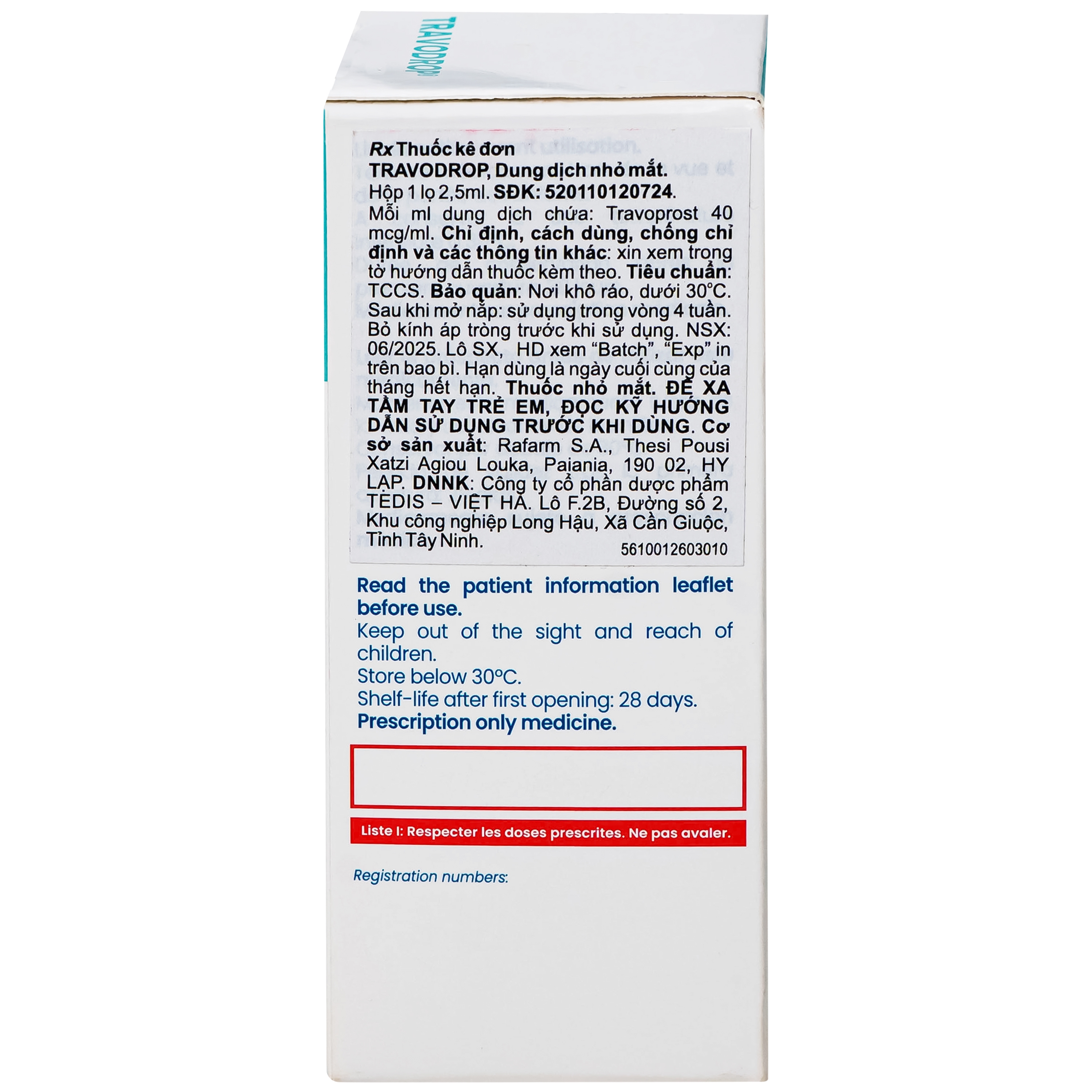 Hình ảnh Thuốc nhỏ mắt Travodrop Rafarm điều trị tăng nhãn áp và Glocom (2.5ml)