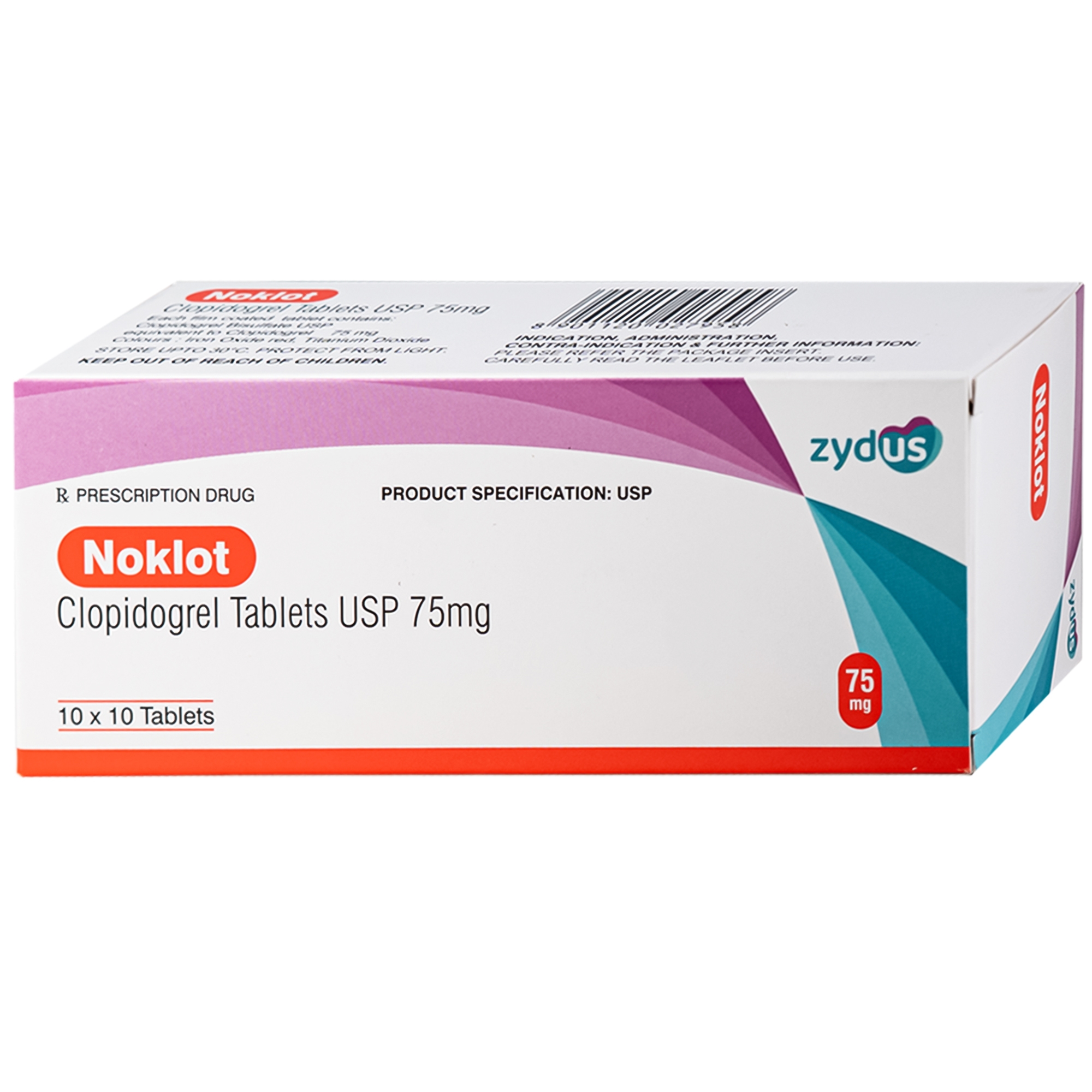 Hình ảnh Thuốc Noklot 75mg Zydus phòng ngừa biến cố xơ vữa động mạch (10 vỉ x 10 viên)