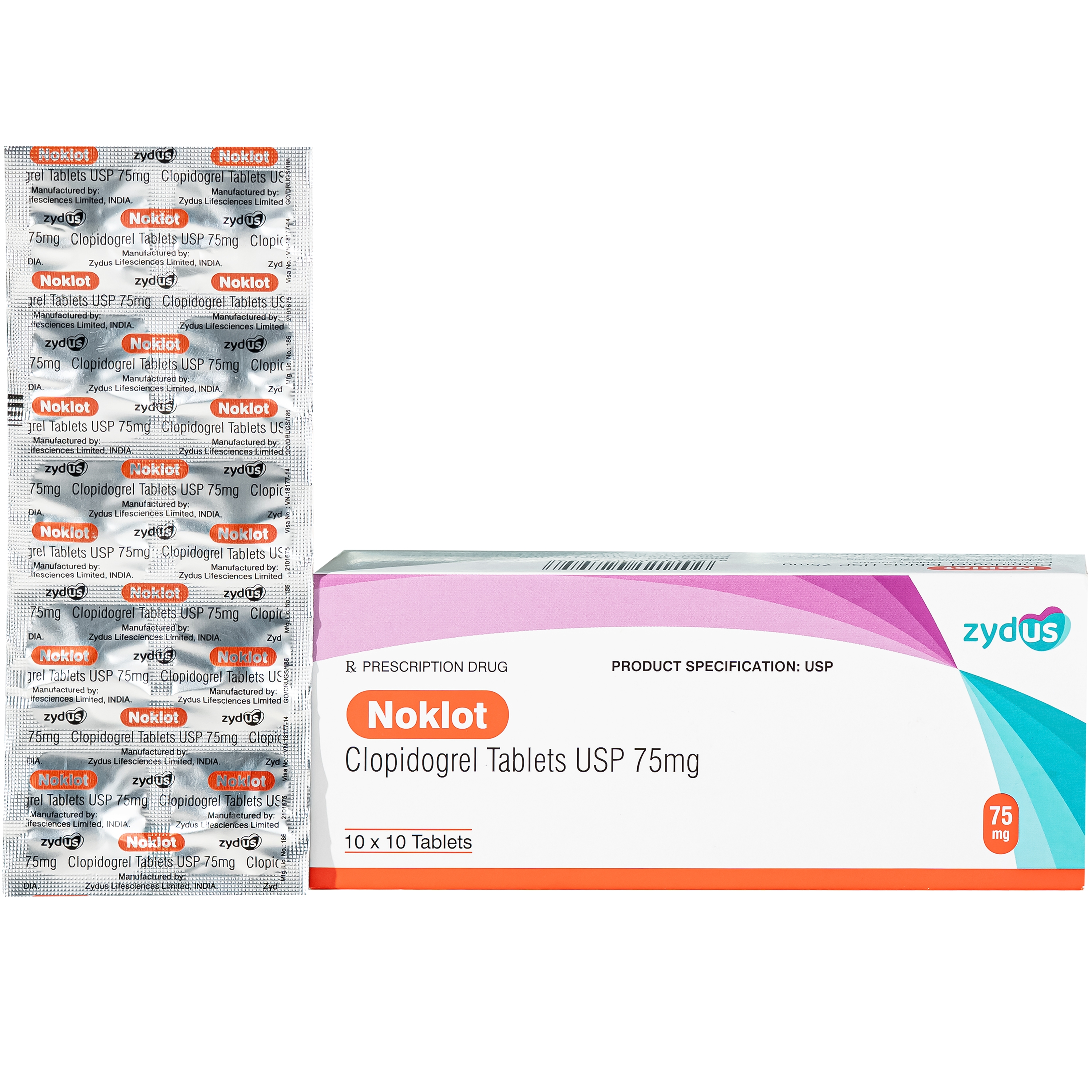 Hình ảnh Thuốc Noklot 75mg Zydus phòng ngừa biến cố xơ vữa động mạch (10 vỉ x 10 viên)