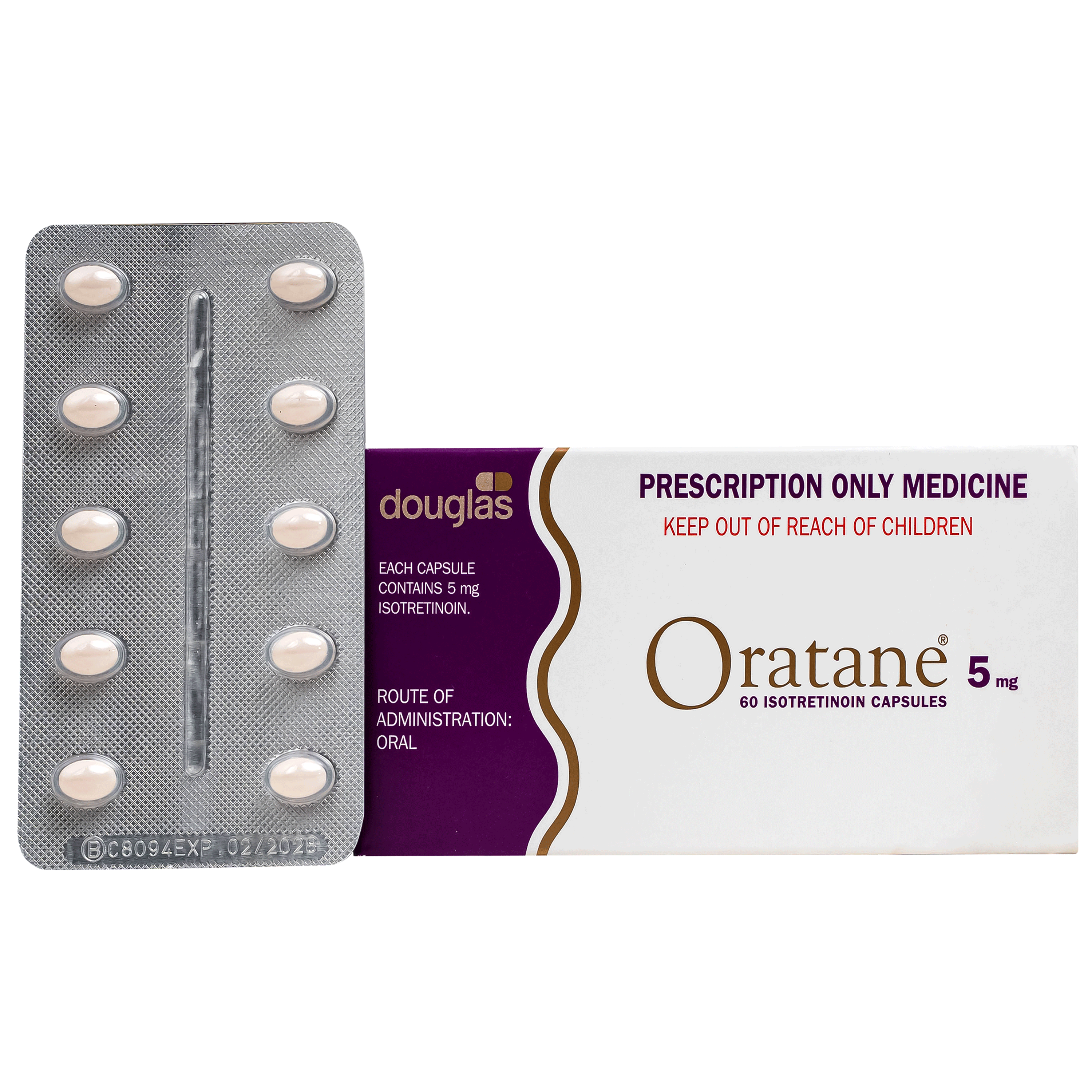 Hình ảnh Thuốc Oratane 5mg Douglas hỗ trợ điều trị mụn trứng cá nặng, đặc biệt là mụn trứng cá dạng bọc (6 vỉ x 10 viên)