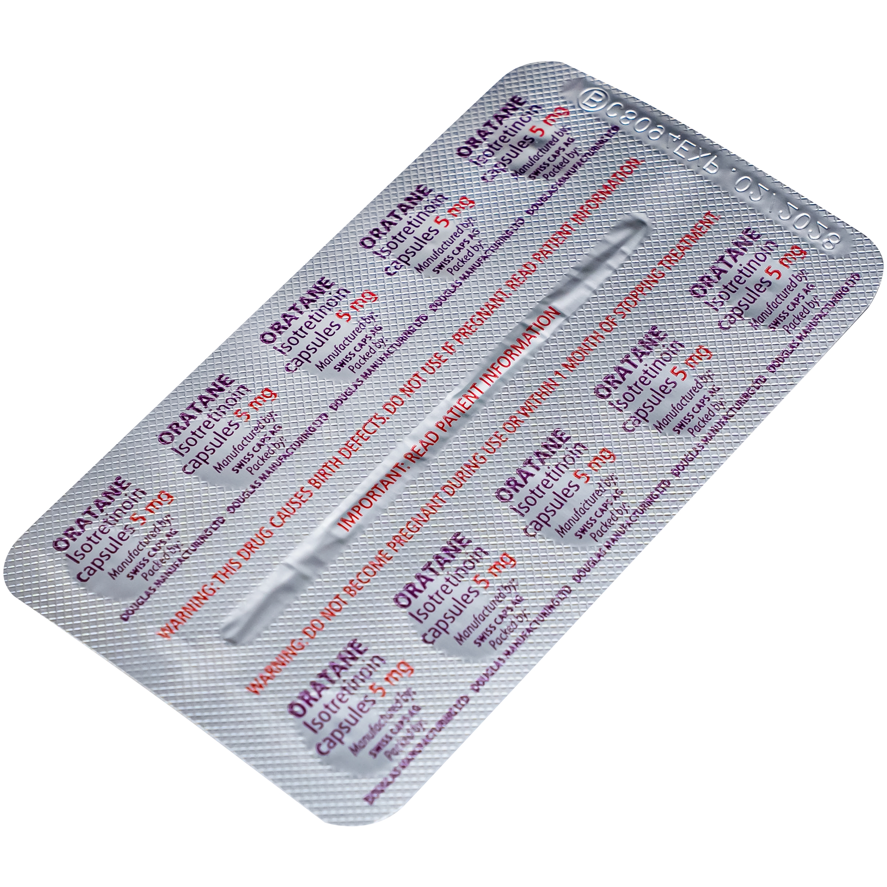 Hình ảnh Thuốc Oratane 5mg Douglas hỗ trợ điều trị mụn trứng cá nặng, đặc biệt là mụn trứng cá dạng bọc (6 vỉ x 10 viên)