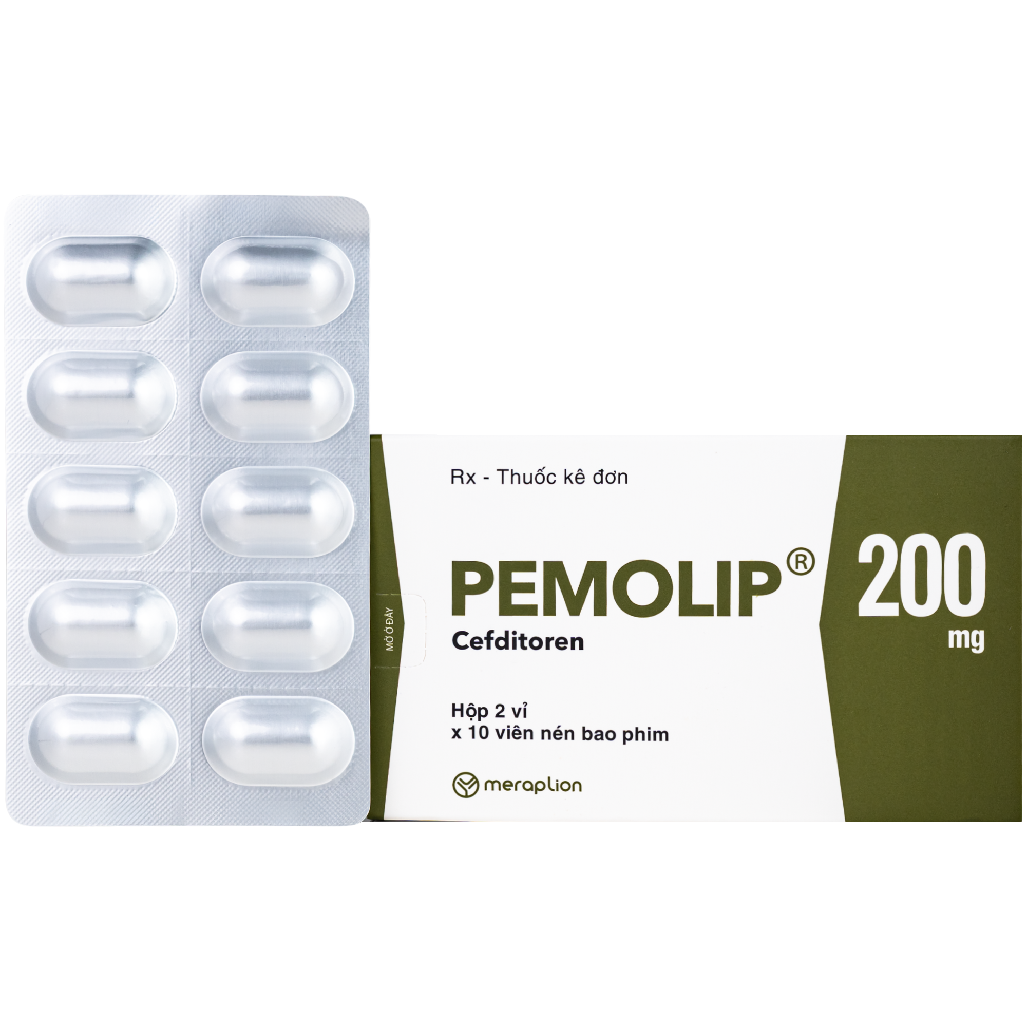 Hình ảnh Thuốc Pemolip 200mg Meraplion điều trị các nhiễm khuẩn từ nhẹ đến vừa bởi các chủng vi sinh vật (2 vỉ x 10 viên)
