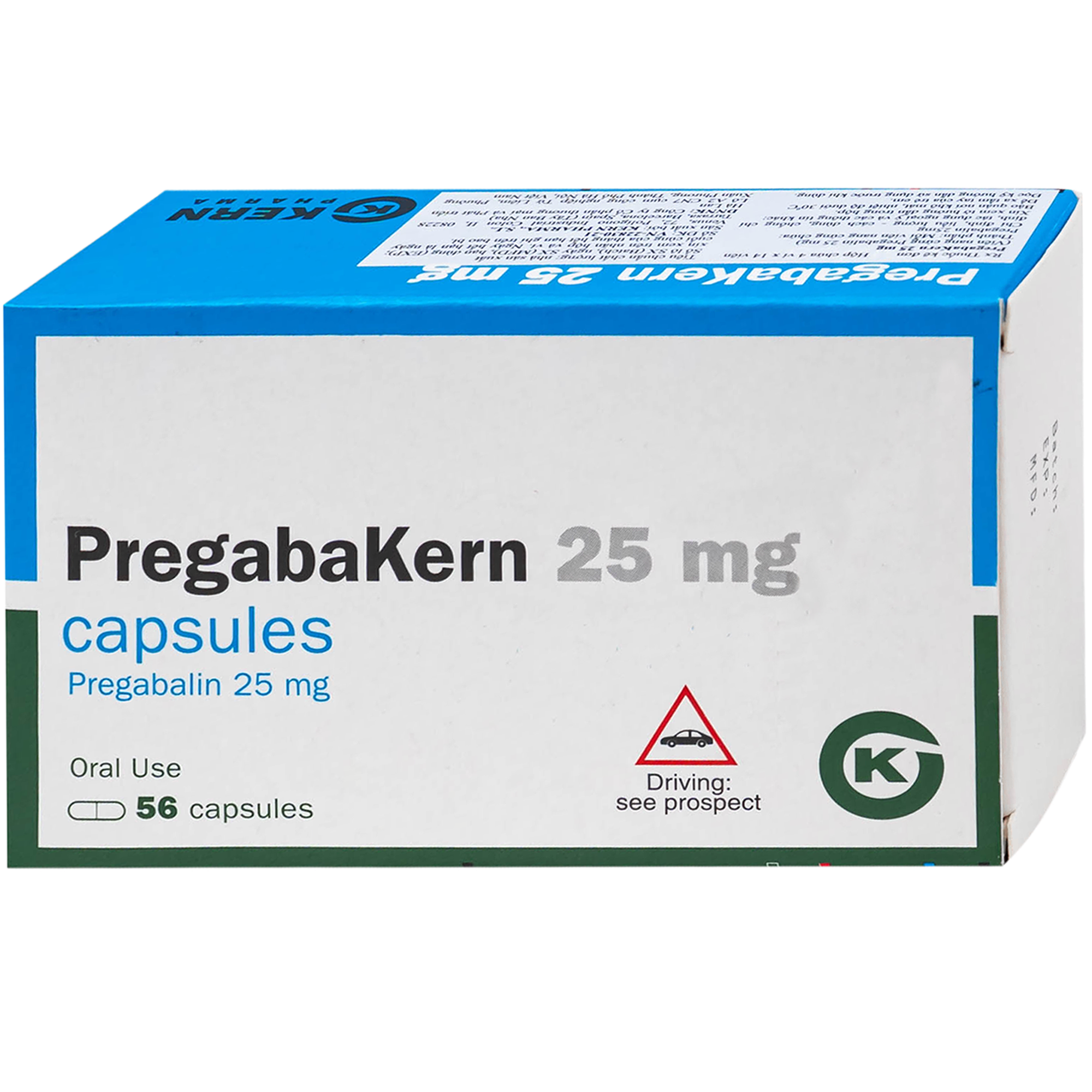 Hình ảnh Thuốc Pregabakern 25mg KERN điều trị đau thần kinh, động kinh, rối loạn lo âu tổng quát (4 vỉ x 14 viên)