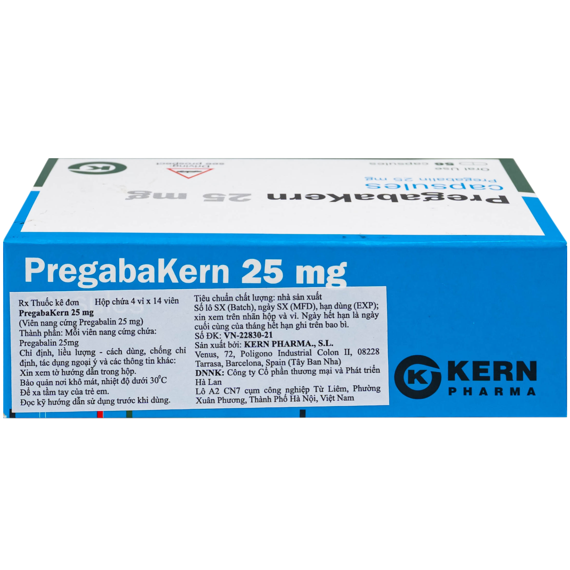 Hình ảnh Thuốc Pregabakern 25mg KERN điều trị đau thần kinh, động kinh, rối loạn lo âu tổng quát (4 vỉ x 14 viên)