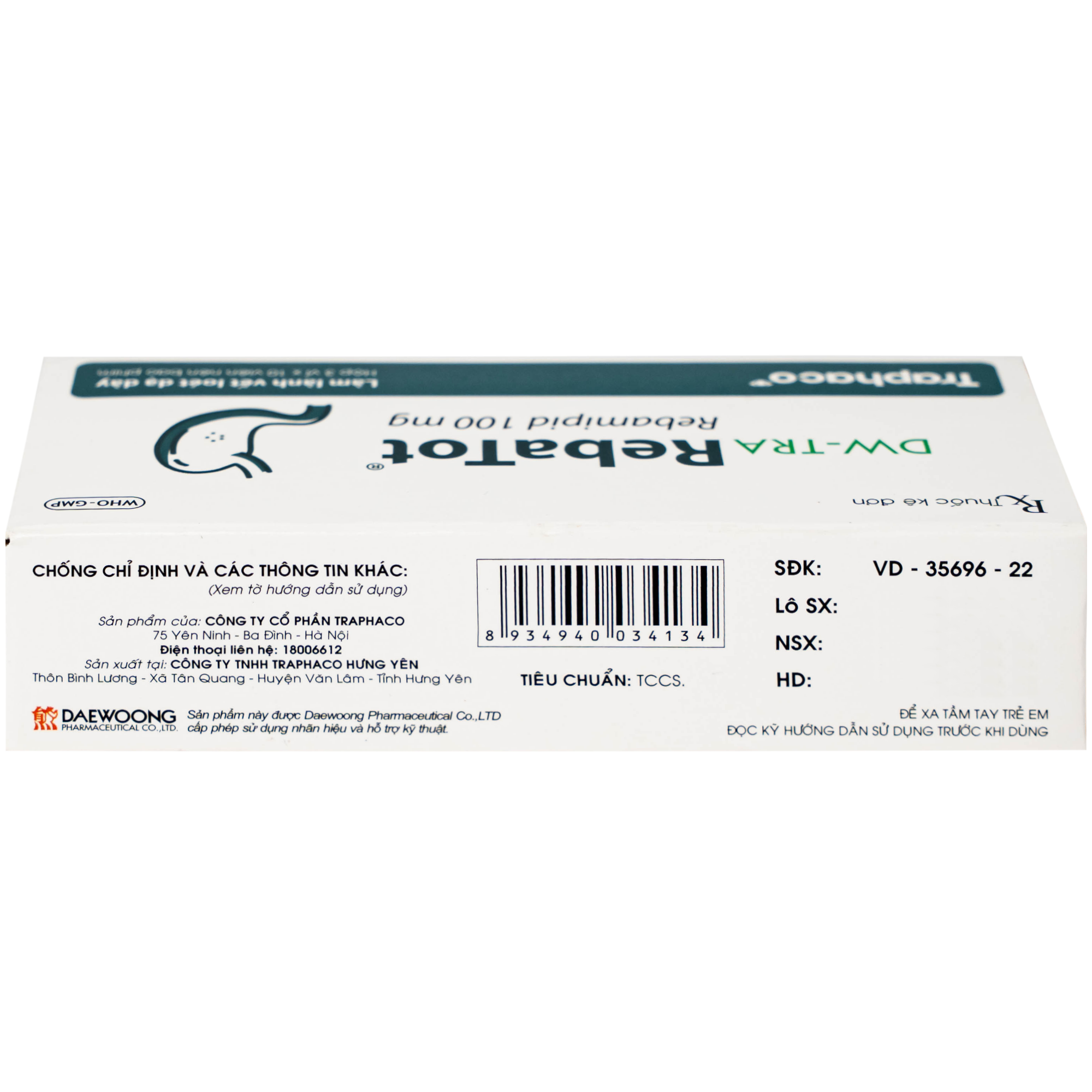 Hình ảnh Thuốc Rebamipid 100mg Traphaco điều trị loét dạ dày (3 vỉ x 10 viên)