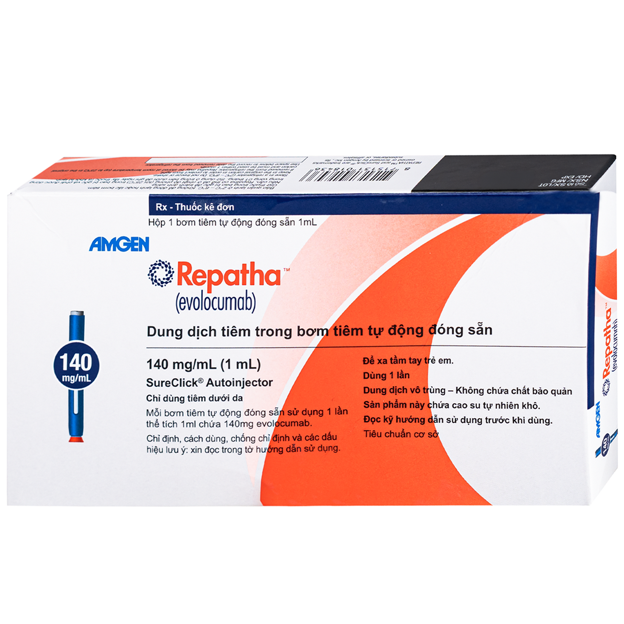 Hình ảnh Thuốc Repatha 140mg Amgen Làm giảm mạnh mức cholesterol LDL (lên đến trên 50%) và giảm nguy cơ biến cố tim mạch như nhồi máu cơ tim, đột quỵ (1ml)