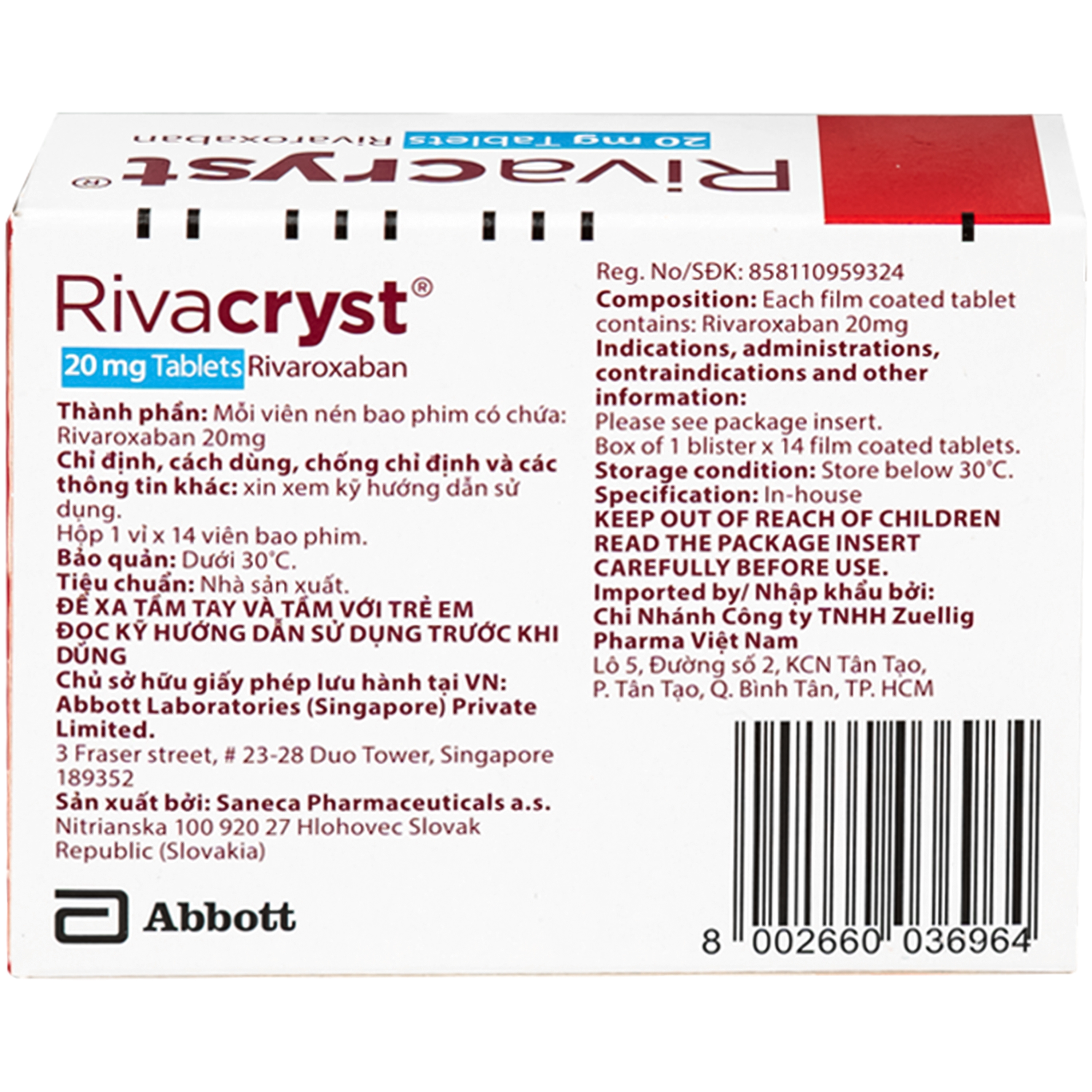 Hình ảnh Thuốc Rivacryst 20mg Abbott điều trị dự phòng đột quỵ, huyết khối tĩnh mạnh (1 vỉ x 14 viên)