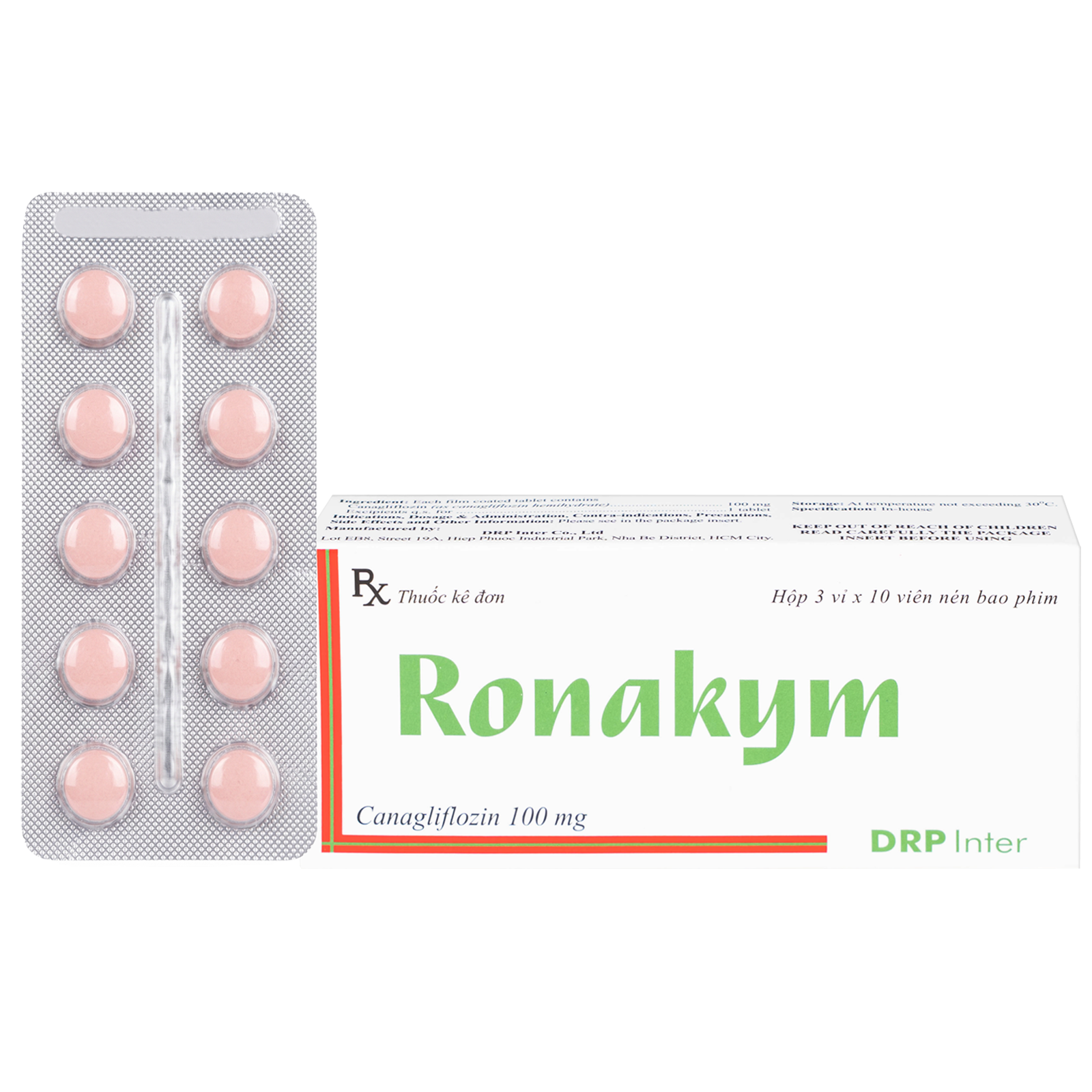 Hình ảnh Thuốc Ronakym 100mg DRP Inter điều trị đái tháo đường tuýp 2 ở người lớn (3 vỉ x 10 viên)