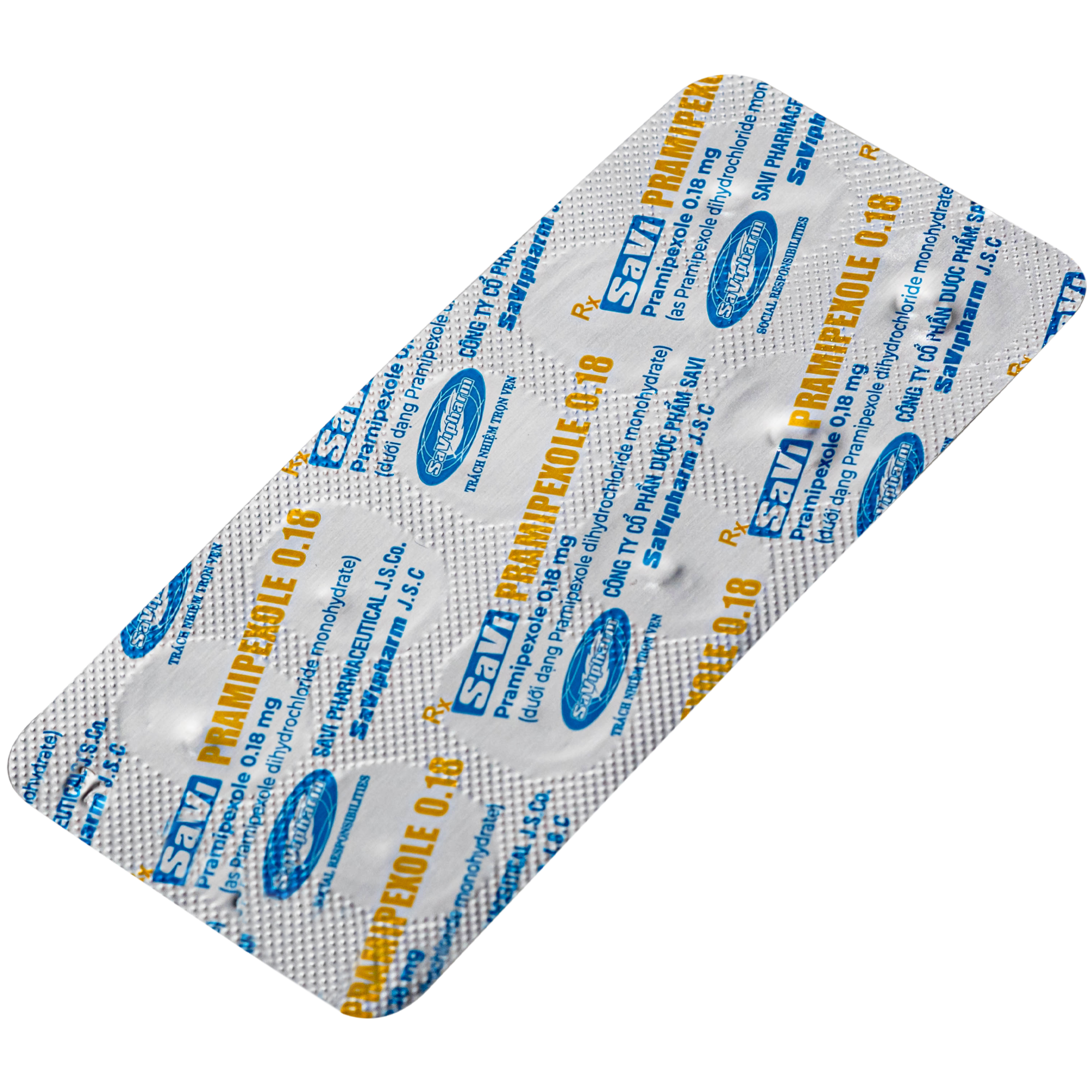 Hình ảnh Thuốc SaVi Pramipexole 0.18mg Savipharm điều trị các dấu hiệu và triệu chứng của bệnh Parkinson (3 vỉ x 10 viên)