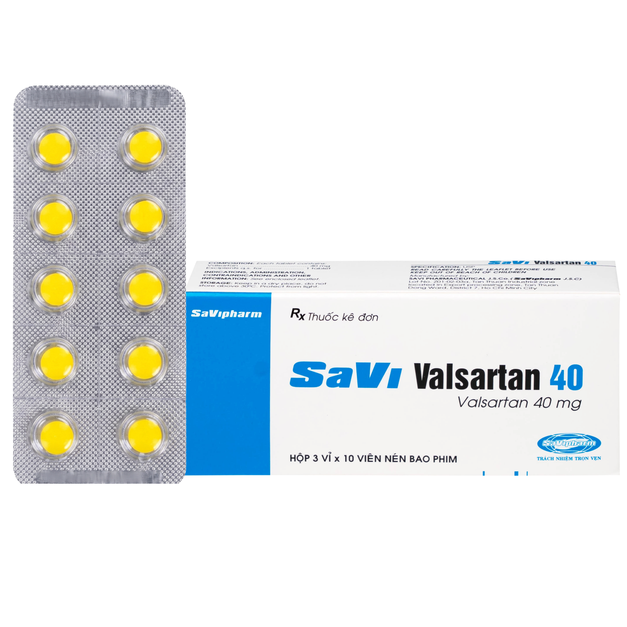 Hình ảnh Thuốc SaVi Valsartan 40mg Savipharm điều trị nhồi máu cơ tim, suy tim và tăng huyết áp (3 vỉ x 10 viên)