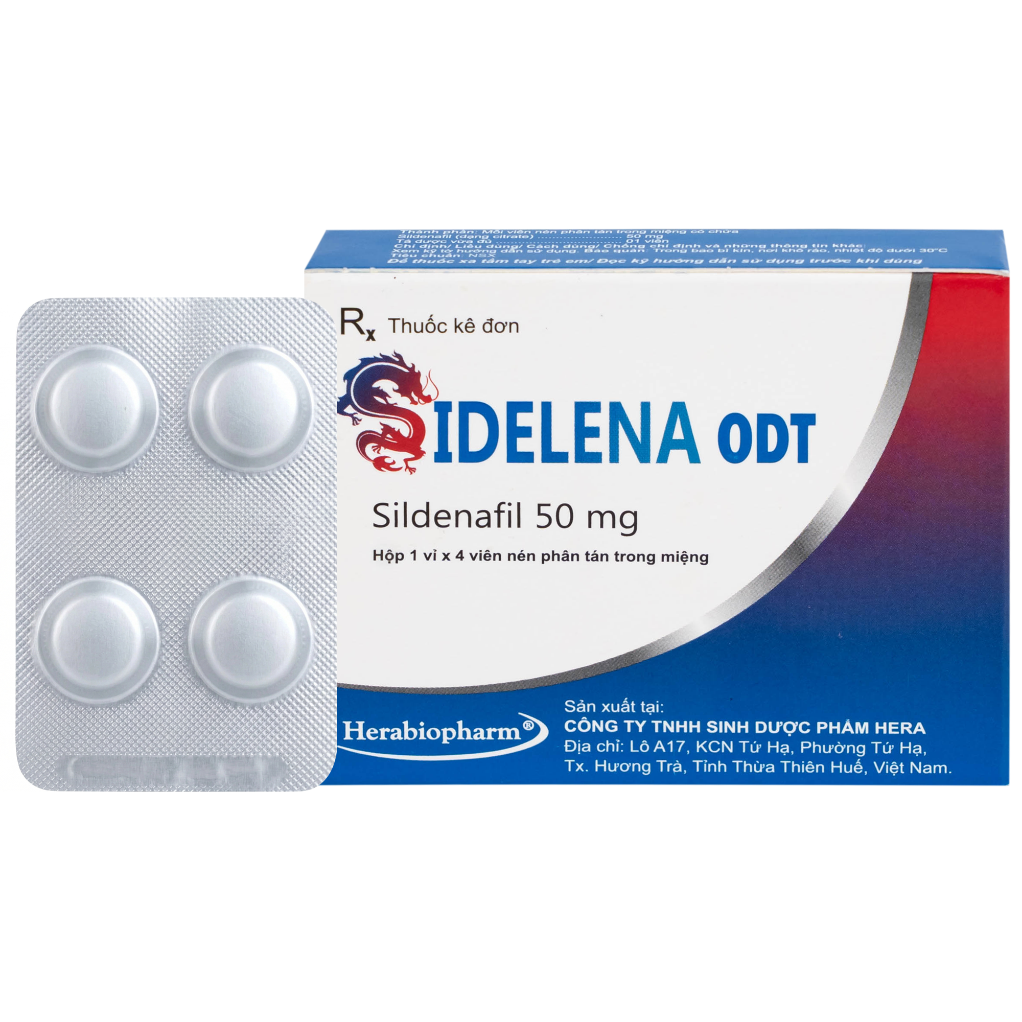 Hình ảnh Thuốc Sidelena ODT 50mg Herabiopharm điều trị rối loạn chức năng cương dương ở nam giới (1 vỉ x 4 viên)