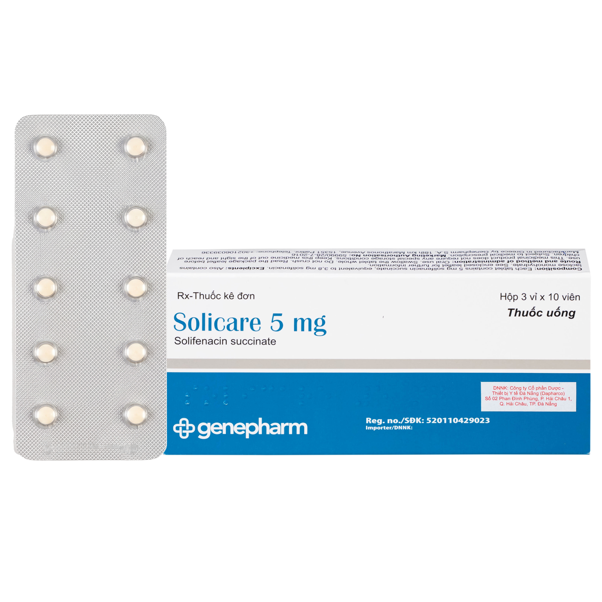 Hình ảnh Thuốc Solicare 5mg Genepharm điều trị tiểu không kiểm soát do bàng quang kích thích (3 vỉ x 10 viên)