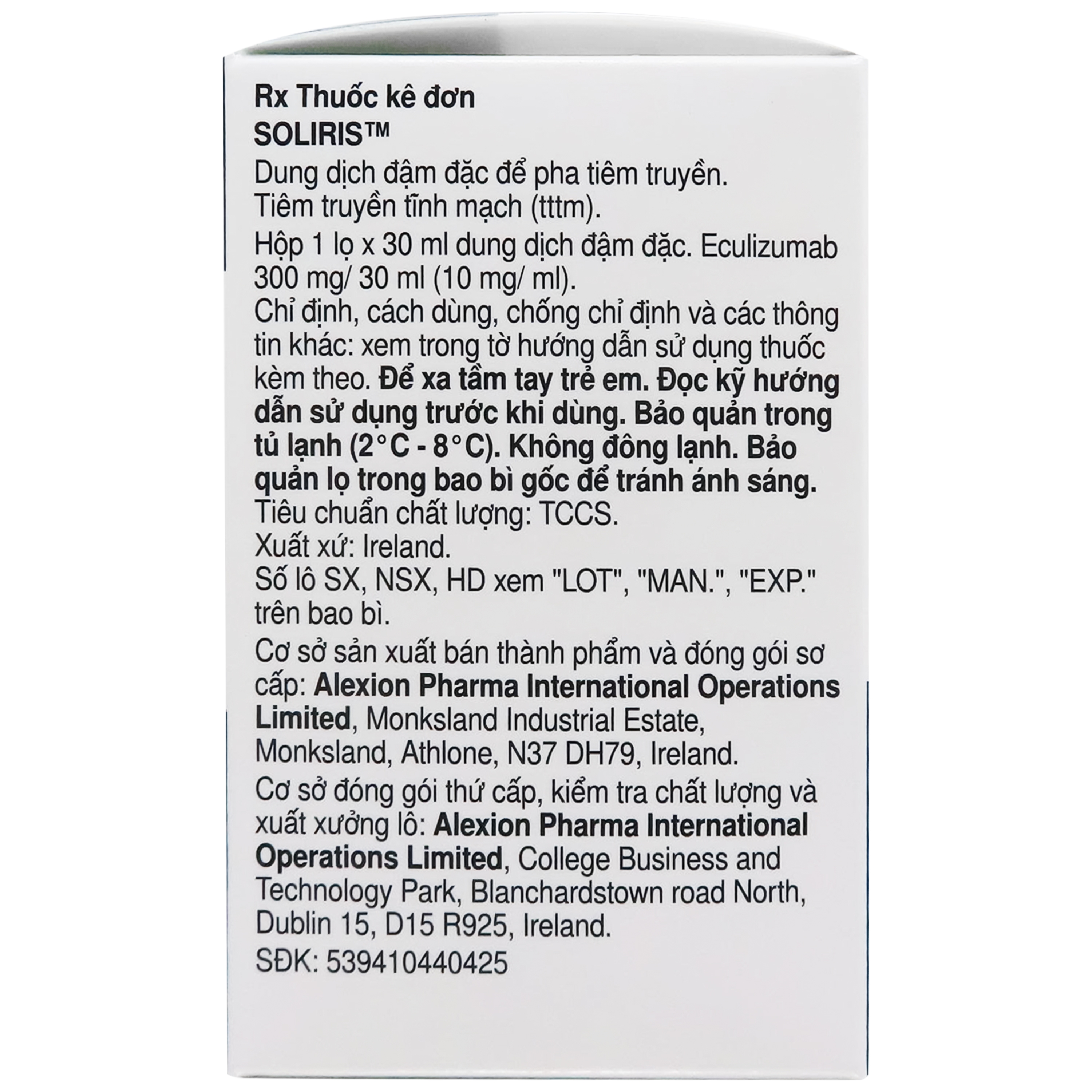 Hình ảnh Thuốc Soliris điều trị huyết sắc tố kịch phát về đêm (PNH), hội chứng tan máu không điển hình (aHUS), bệnh nhược cơ tổng quát (gMG), loạn quang phổ Optica Neuromyelitis (NMOSD) ( 30ml)