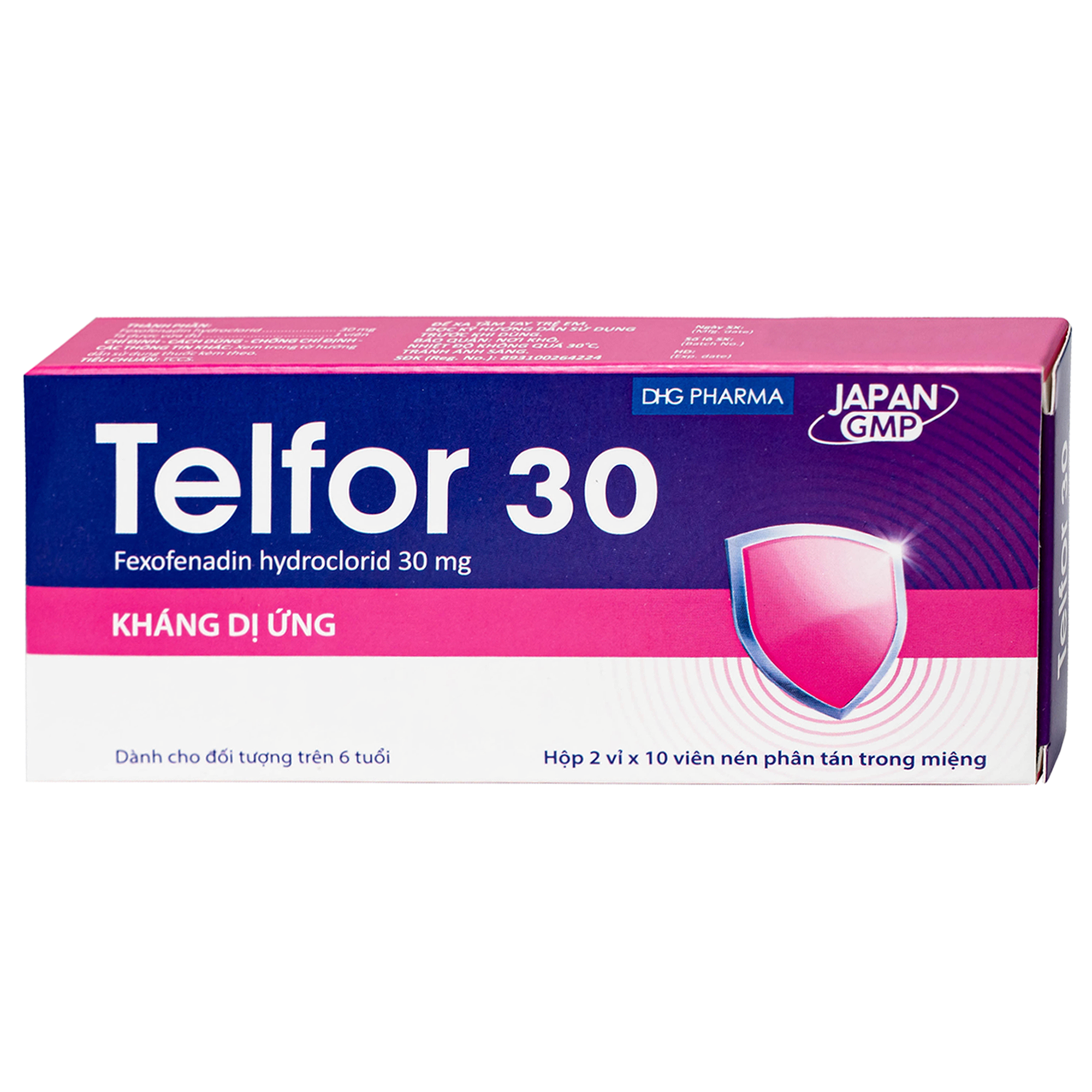 Hình ảnh Viên nén phân tán trong miệng Telfor 30mg DHG điều trị viêm mũi dị ứng, mày đay cho trẻ em (2 vỉ x 10 viên)