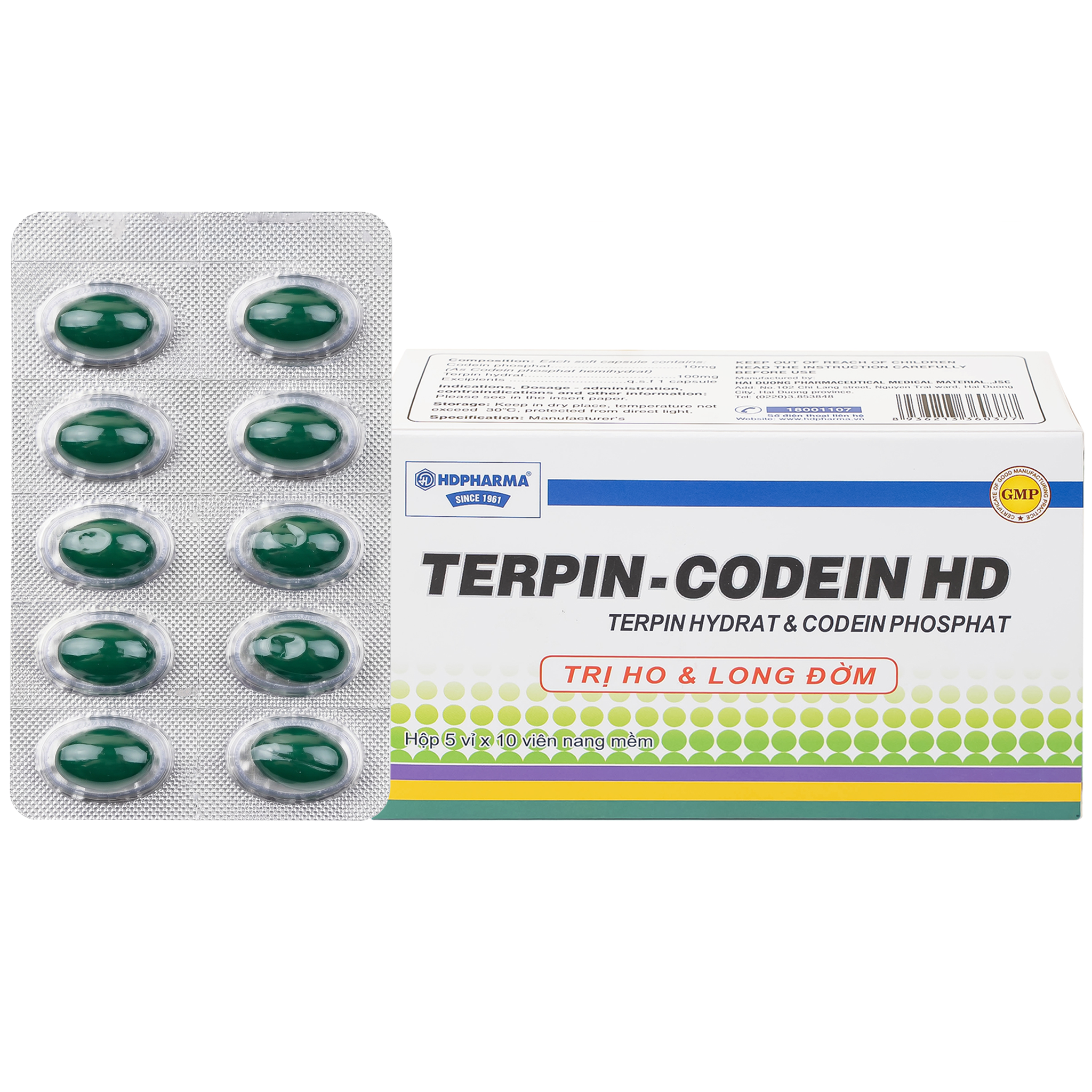 Hình ảnh Thuốc Terpin-codein HD Hdpharma điều trị triệu chứng ho khan hoặc kích ứng (5 vỉ x 10 viên)
