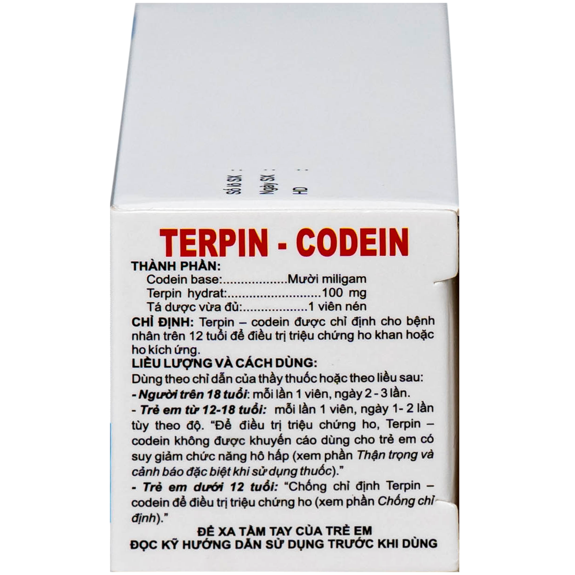 Hình ảnh Thuốc Terpin-codein Hóa Dược điều trị giảm ho, long đờm hiệu quả (6 vỉ x 10 viên)