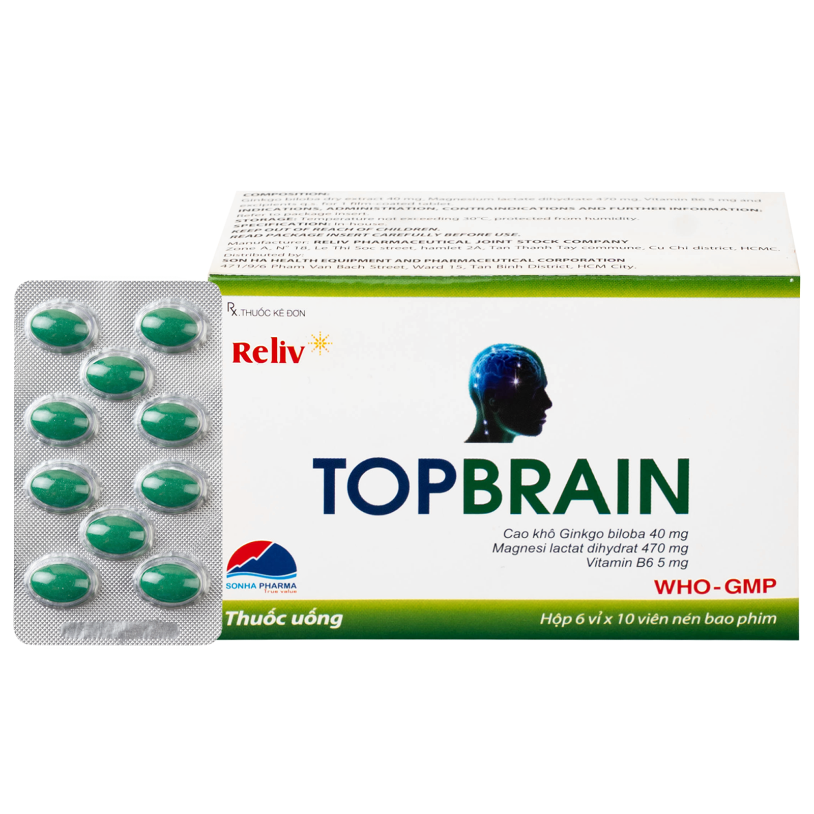 Hình ảnh Thuốc Topbrain Reliv điều trị suy nhược thần kinh, giúp tăng tuần hoàn não, tăng cường trí nhớ (6 vỉ x 10 viên)