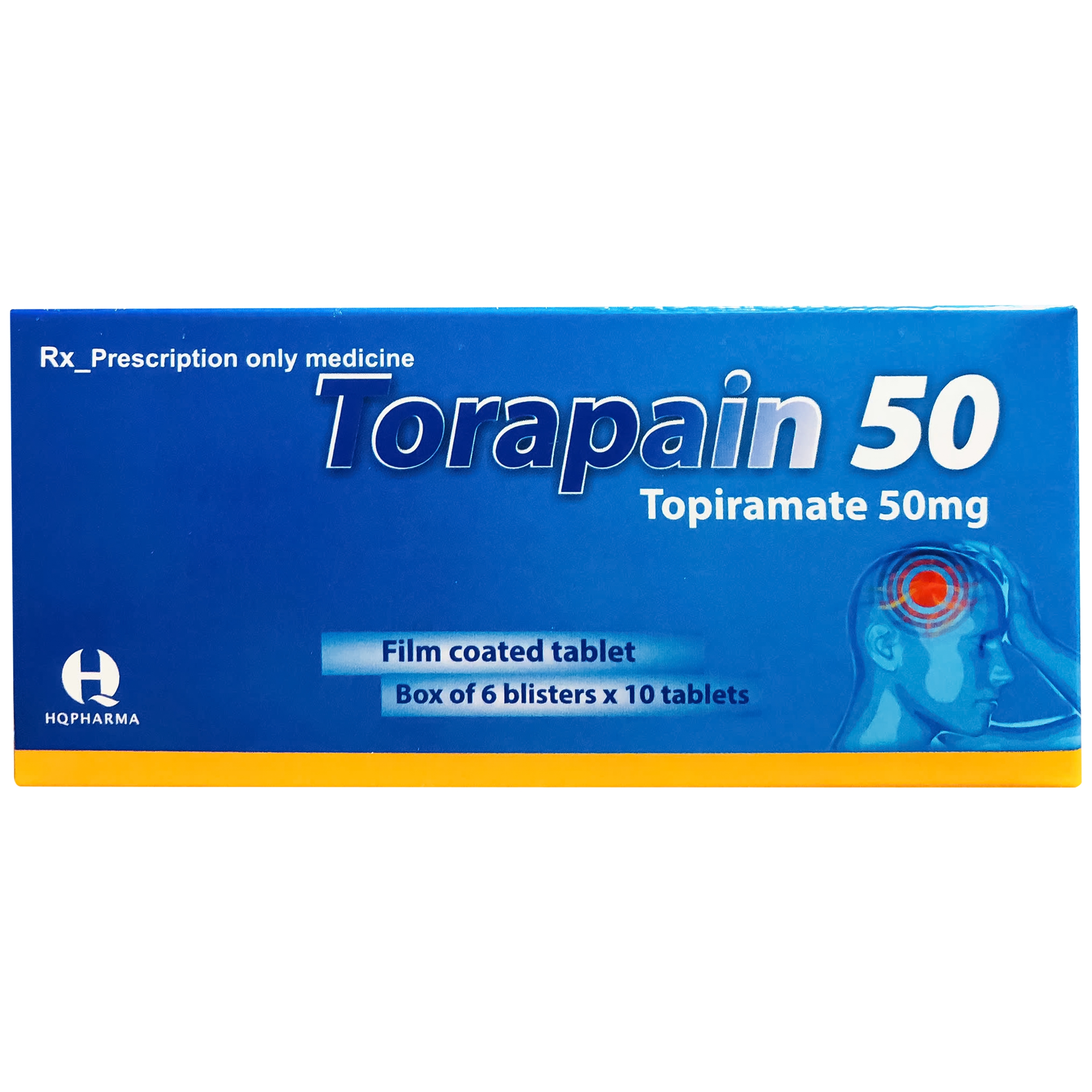 Hình ảnh Thuốc Torapain 50mg HQ Pharma Điều trị động kinh cục bộ, dự phòng đau nửa đầu (6 vỉ x 10 viên)