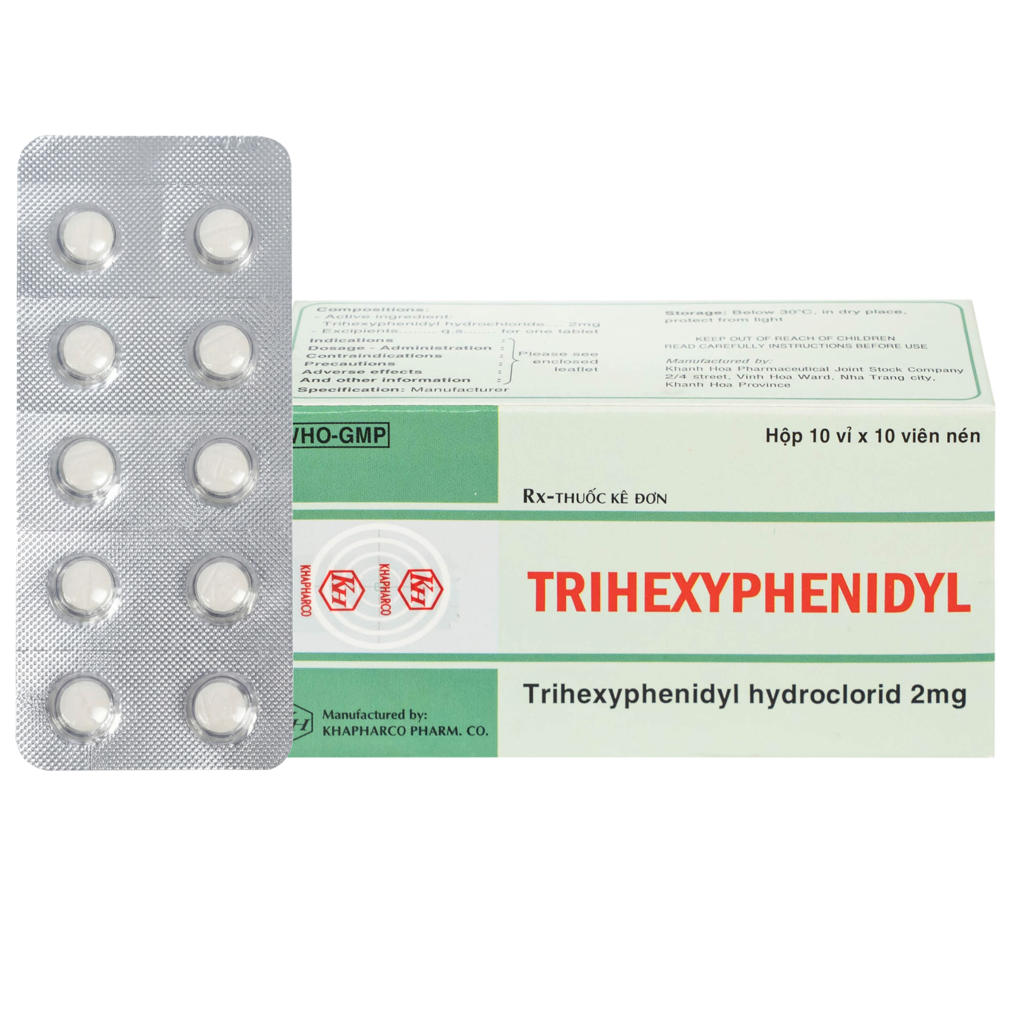 Hình ảnh Thuốc Trihexyphenidyl 2mg Khánh Hòa điều trị phụ trợ hội chứng Parkinson (10 vỉ x 10 viên)