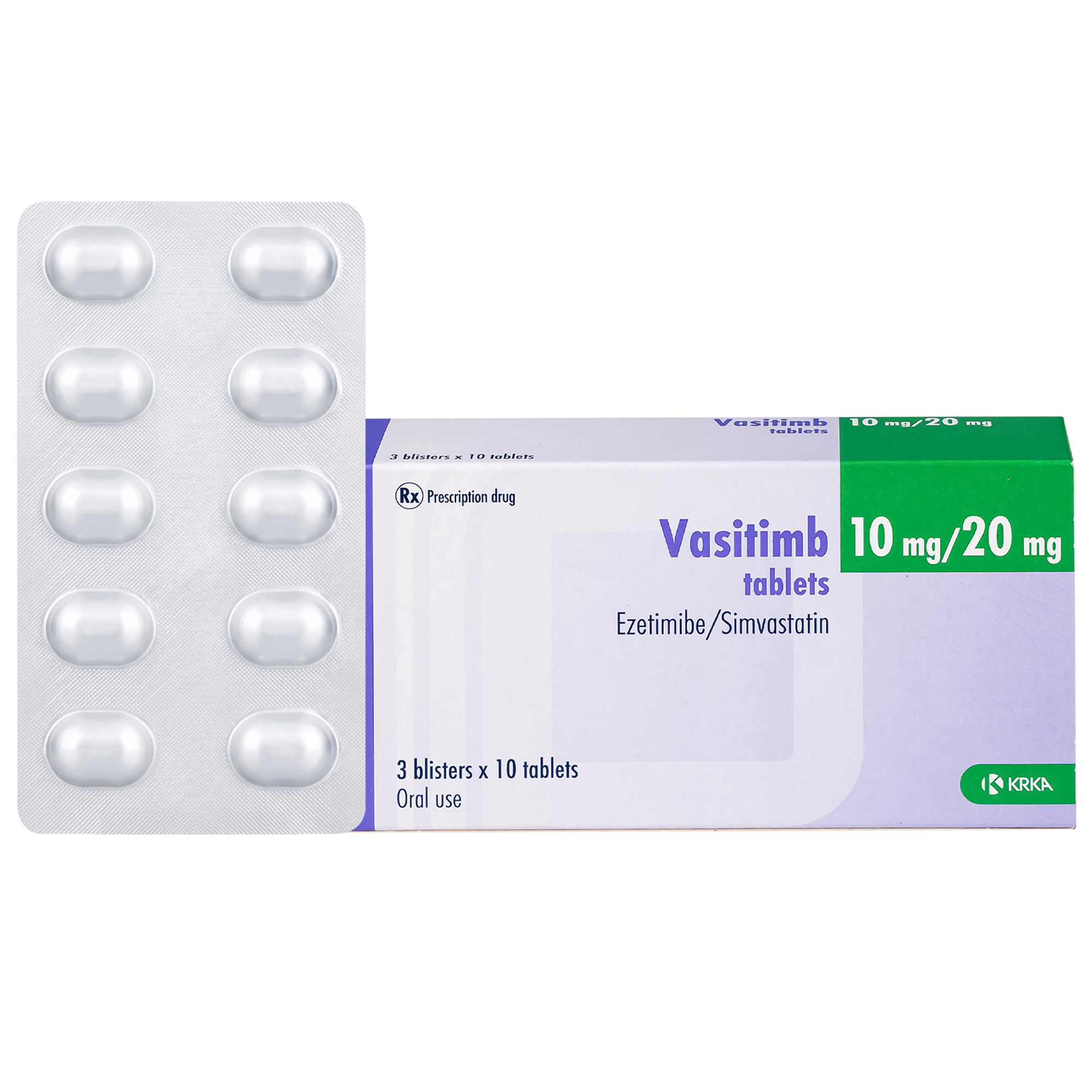 Hình ảnh Thuốc Vasitimb 10mg/20mg tablets Krka giúp phòng bệnh tim, điều trị tăng cholesterol máu, máu đồng hợp tử gia đình (3 vỉ x 10 viên)